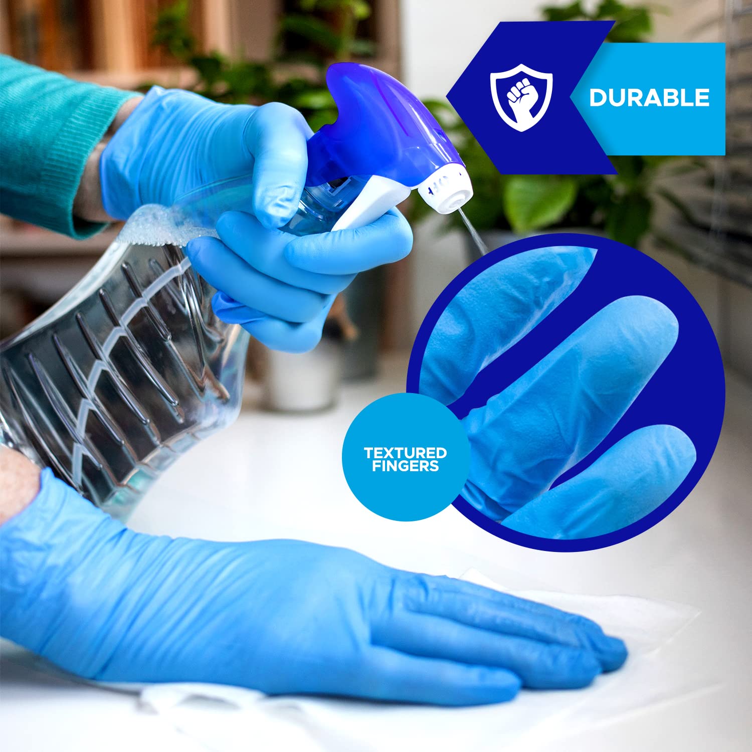 Premium Nitrile Exam Gloves - Latex Free, Powder Free, Disposable Safety Gloves for Medical, Dental, Food Handling & Cleaning - 100/Box