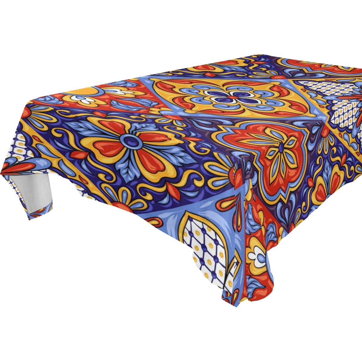 Stylish Talavera Ceramic Tile Tablecloth - Elegant Dining & Kitchen Decor for Home, Parties, and Outdoor Gatherings