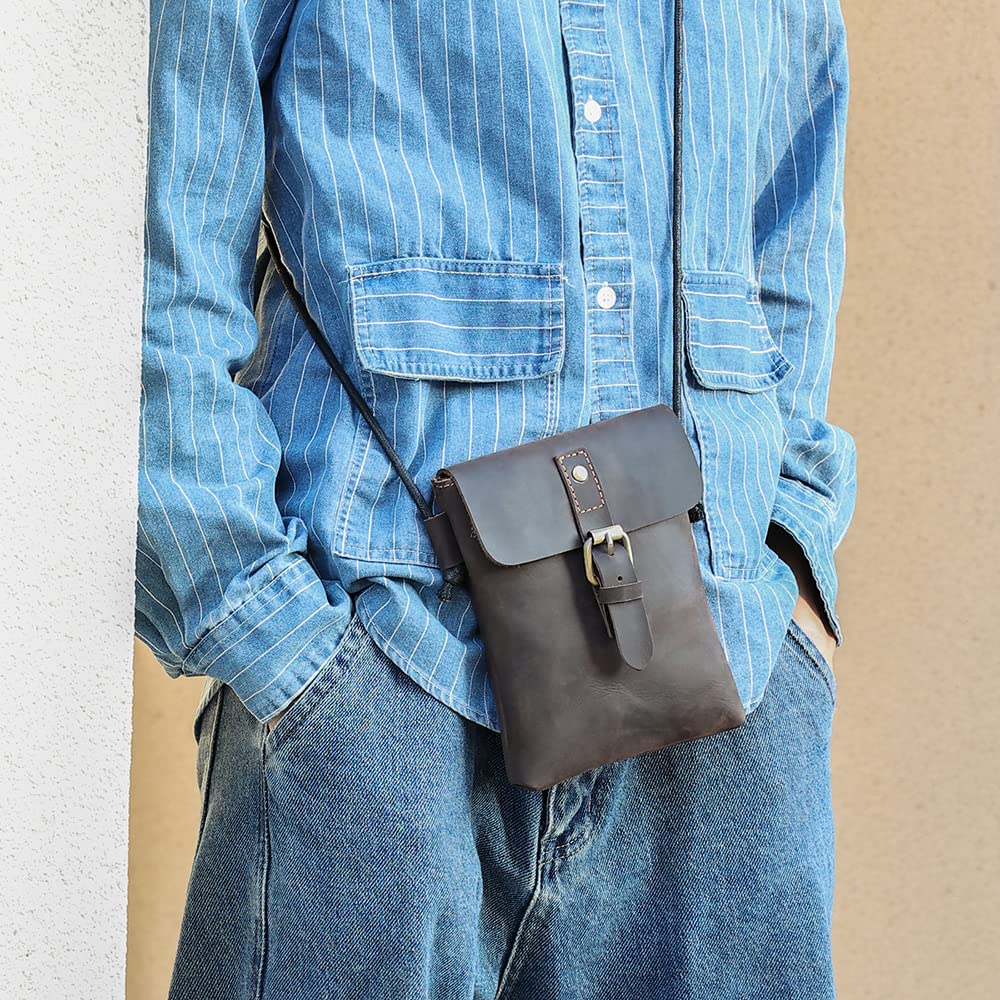 LWBTOSEE Mini Crossbody Shoulder Bag - Genuine Leather Small Messenger Bag for Men - Phone Pouch & Essentials Organizer - Perfect for Travel, Work & Daily Use