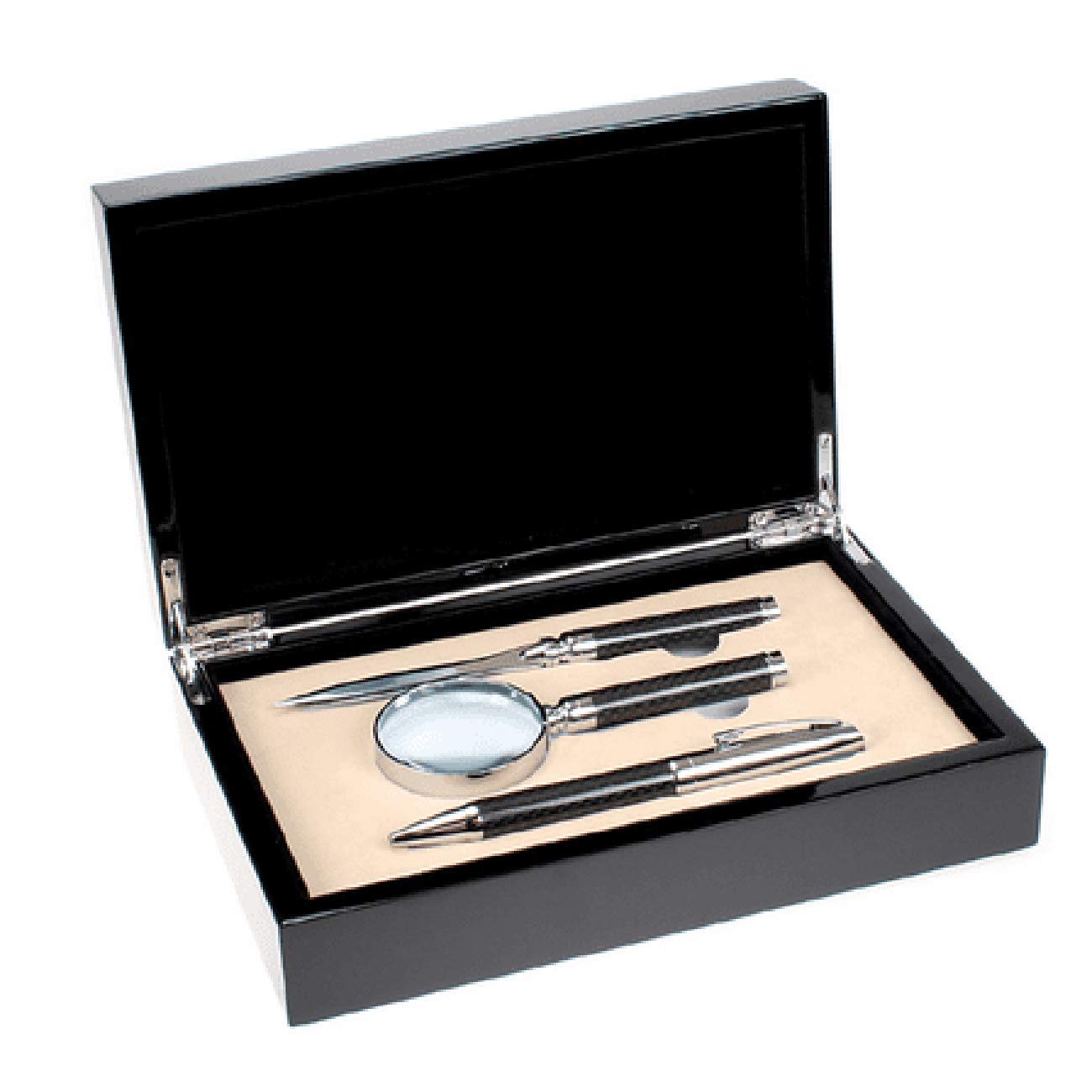 Premium Personalized Carbon Fiber Pen, Letter Opener & Magnifier Set - Luxury Executive Gift for Business Professionals, Office & Corporate Use