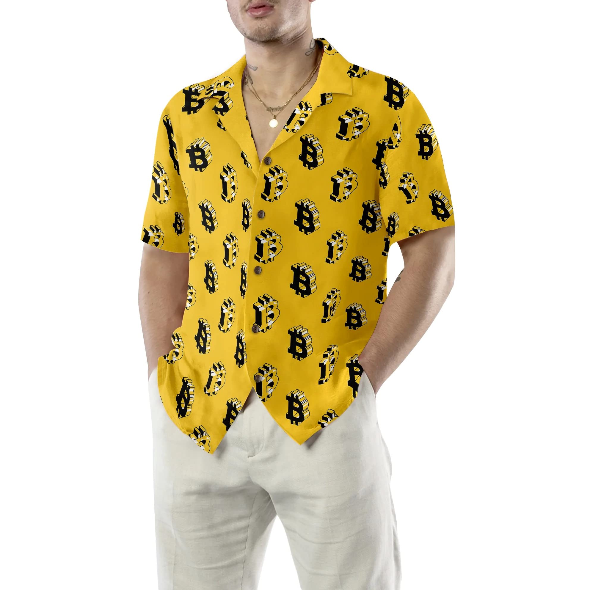 HYPERFAVOR Bitcoin T-Shirts for Men - Casual Short Sleeve Crypto Shirt - Bitcoin Hawaiian Shirts Gift Set for Bitcoin Lovers & Crypto Enthusiasts - Perfect for Beach Parties, Tech Events & Casual Wear