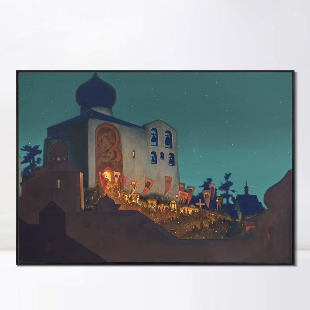 INVIN ART Framed Canvas Giclee Print - Russian Easter 1924 by Nicholas Roerich - Wall Art for Living Room & Home Office Decor (20x28 Inches, Black Slim Frame) - Perfect for Easter Decorations & Art Lovers Gifts