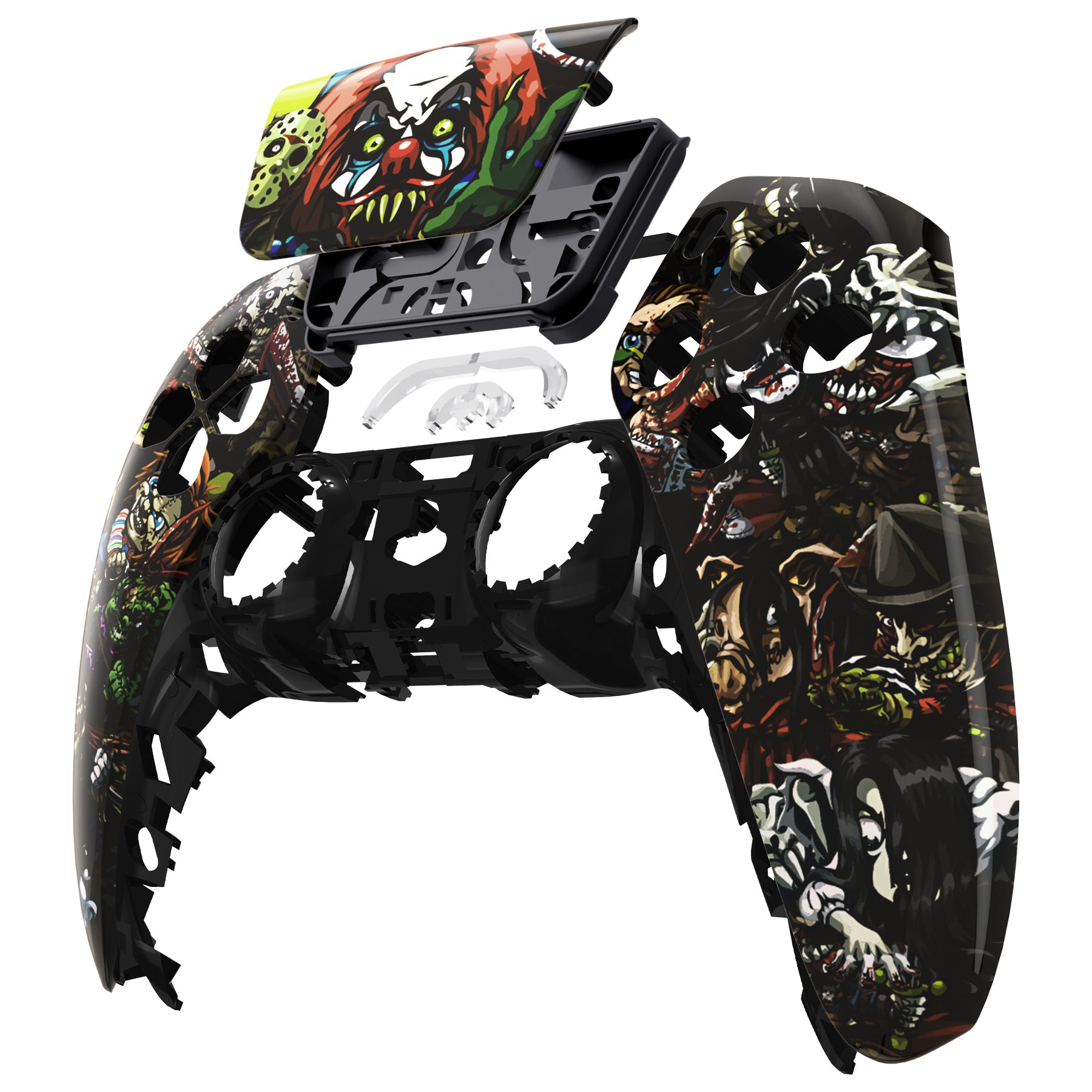 eXtremeRate PS5 Controller Front Housing Shell Replacement - Compatible with BDM 010/020/030/040/050 Models - Custom Touchpad Cover - Scary Party Design for Halloween Gaming Accessories