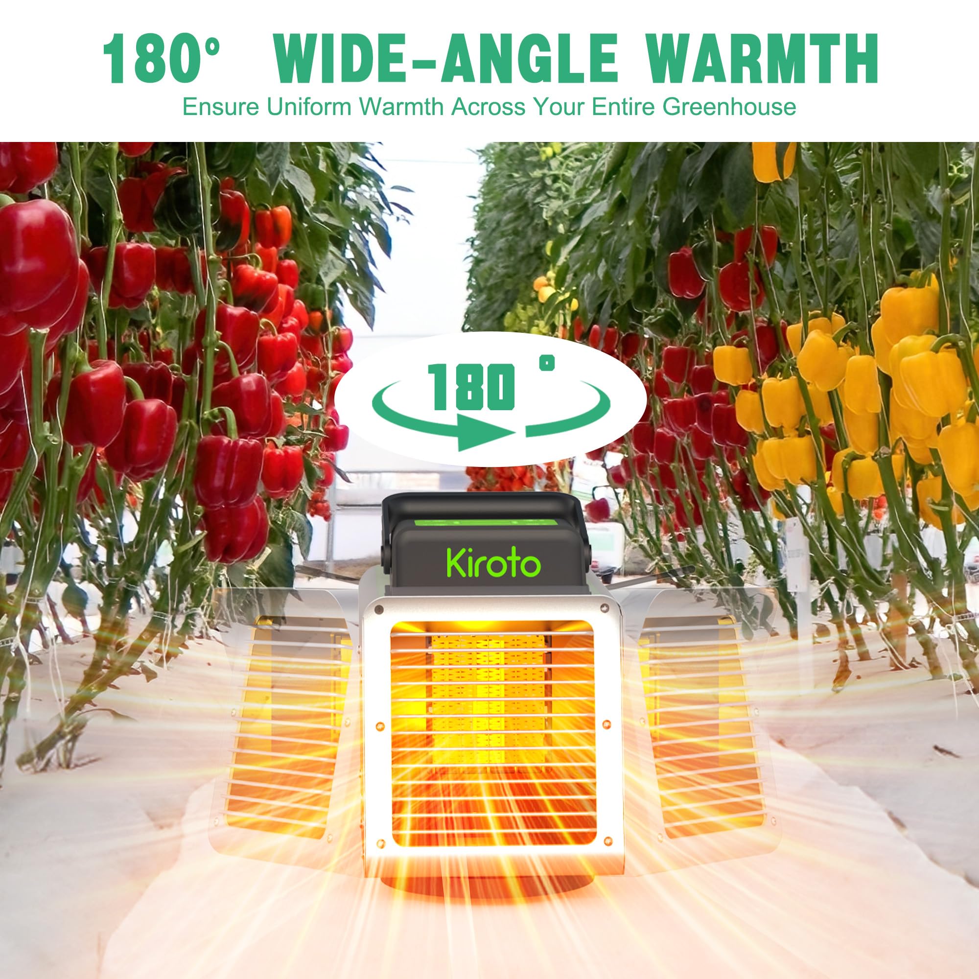 Kiroto 1500W Smart Greenhouse Heater with APP Remote Control & Thermostat - Portable Outdoor Winter Heater for Plants, Vegetables Grow Tent & Garage - Energy Efficient Safe Heating Solution for Indoor Gardening, Hydroponics & Winter Plant Protection