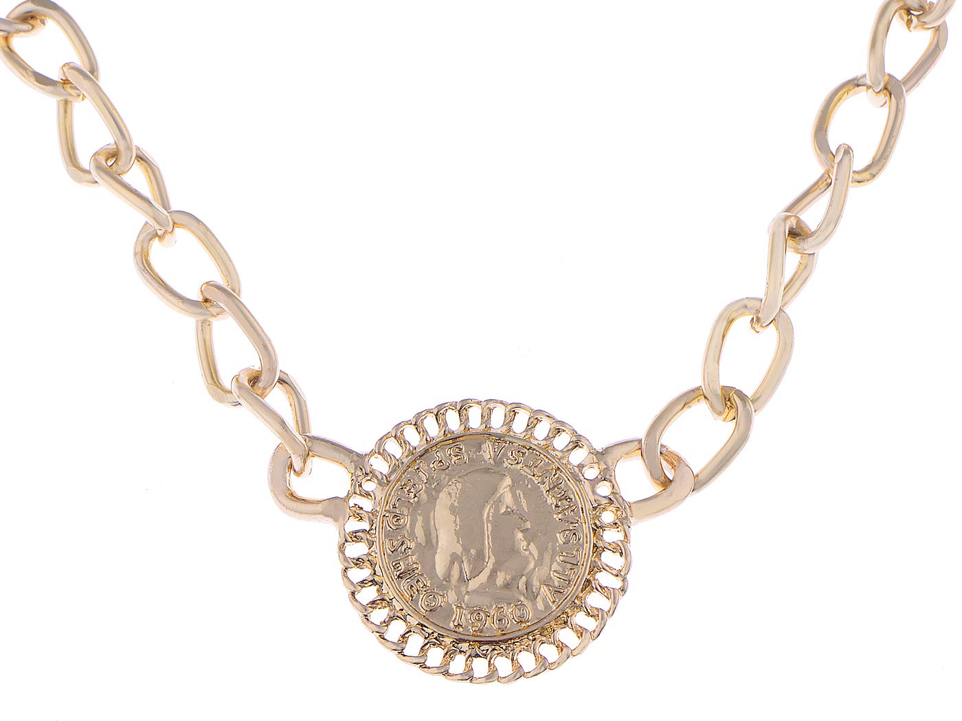 Alilang 14K Gold Plated Dollar Coin Bling Chain Link Pendant Necklace for Women - Urban Fashion Jewelry Gift for Birthday, Anniversary & Party