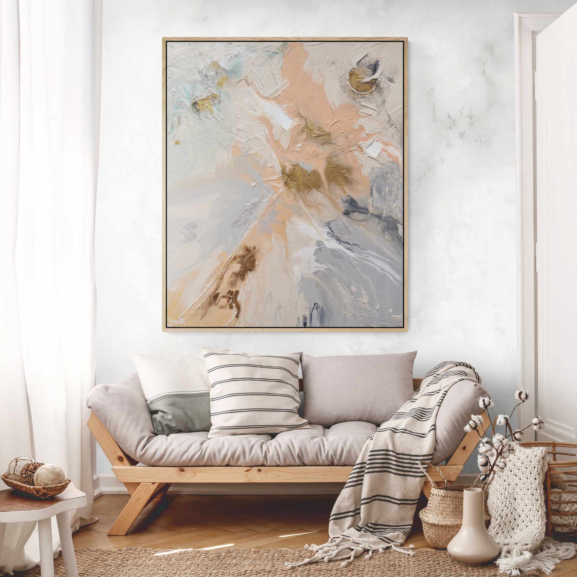 Modern Abstract Textured Painting - Nude Silver, Grey, Pink, Bronze - 47