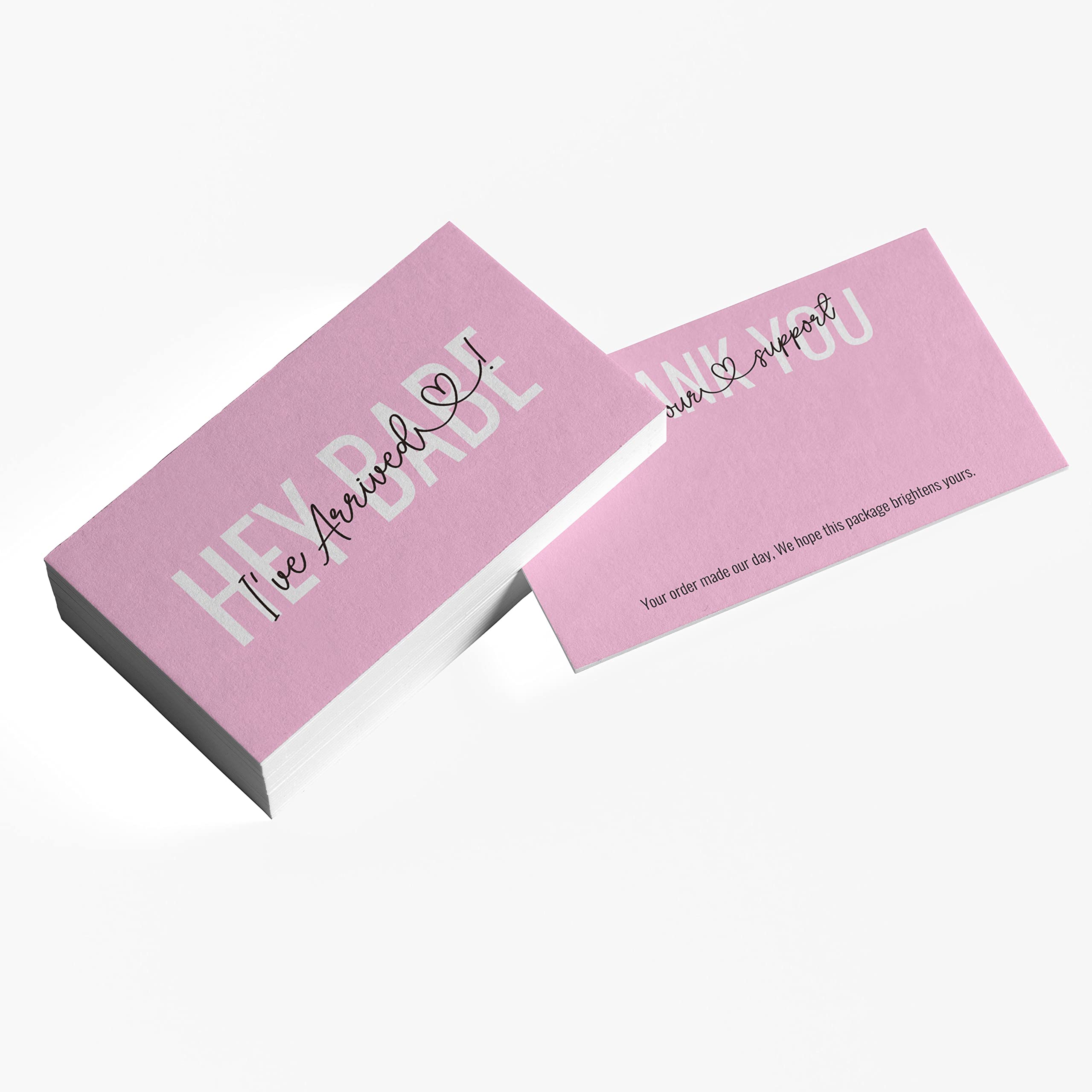 ITZAMNA 'Hey Babe I've Arrived' Thank You Cards - Pack of 100 Pink Heart Script Greeting Cards for Small Business Appreciation | Perfect for Customer Thank You Gifts, Wedding Favors & Party Invitations