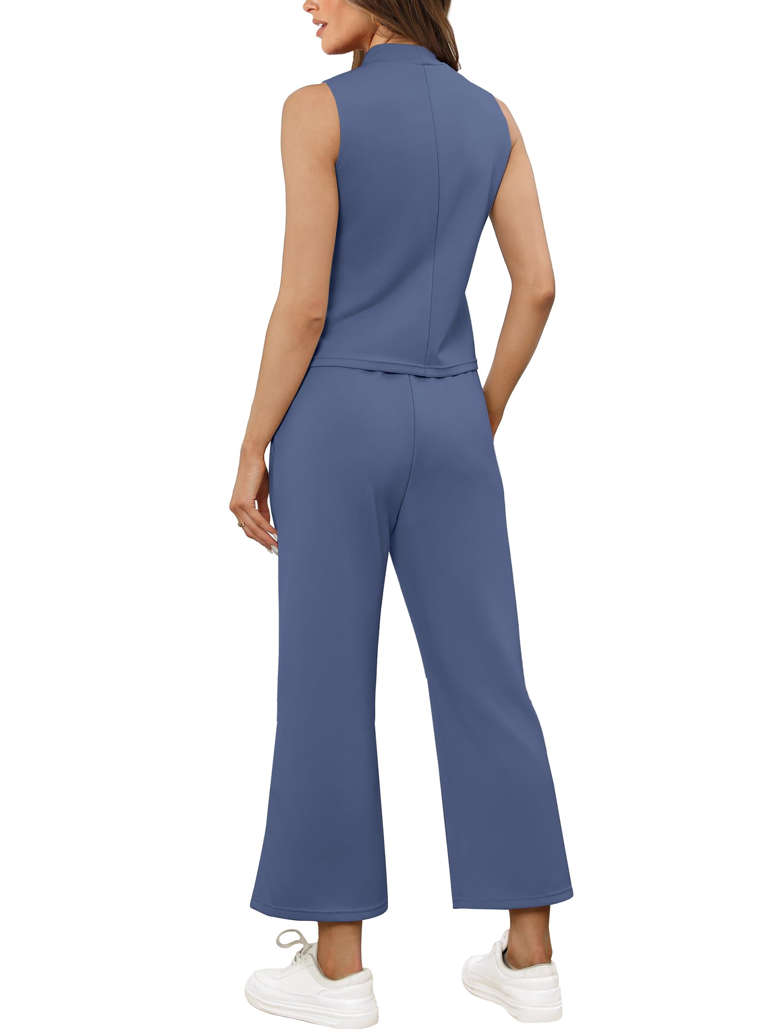 Women's Summer Two Piece Outfits - SAMPEEL Lounge Sets with Mock Neck Tops & Wide Leg Crop Pants | Casual Vacation Travel Wear for Beach, Brunch & Relaxation