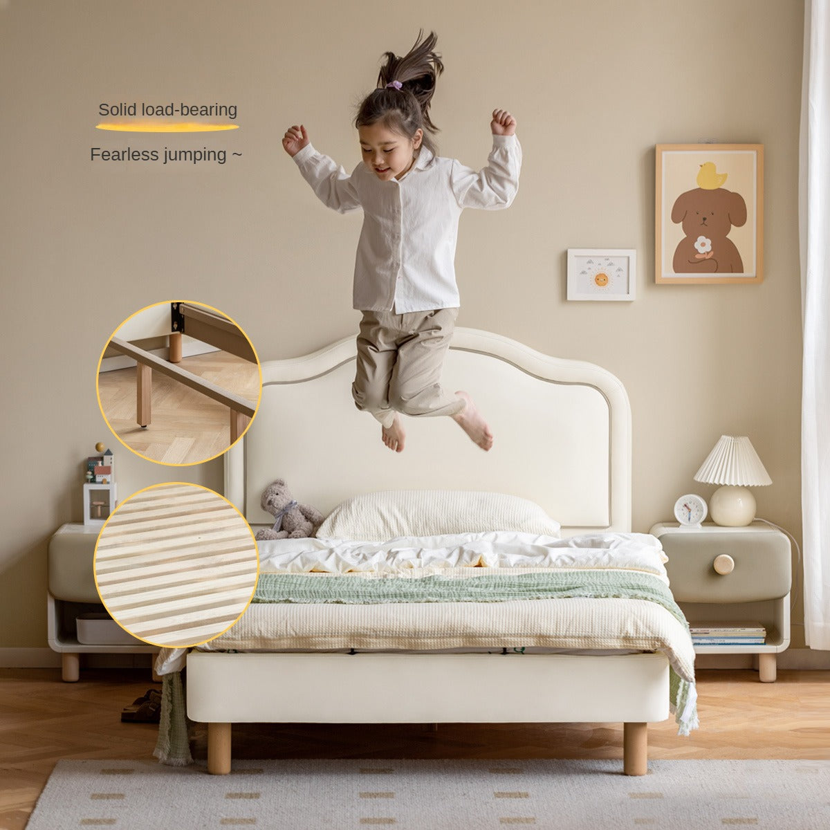 Organic Leather Cream Style Soft Kids Bed – Premium Comfort for Nursery, Bedroom & Playroom – Safe & Durable Toddler Bed for Sweet Dreams