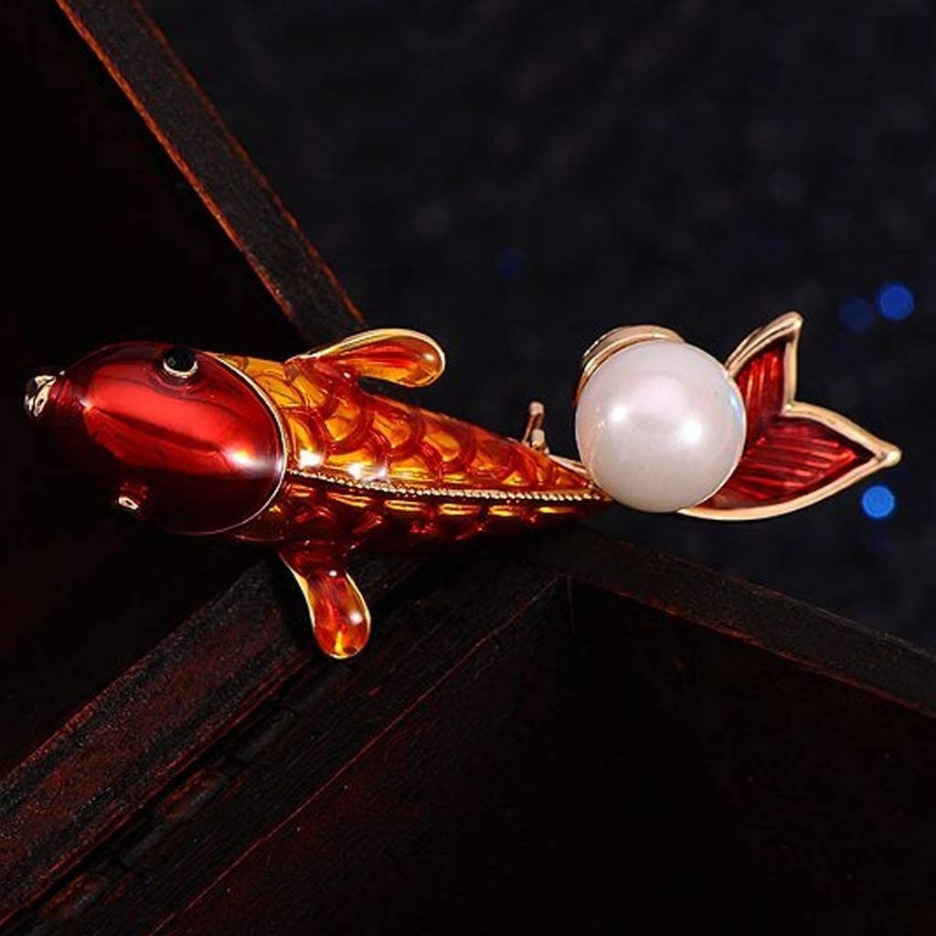 Elegant Faux Pearl Fish Brooch Pin for Women & Girls - Vintage Lapel Pin Jewelry Gift for Birthday, Wedding, Party & Office Wear
