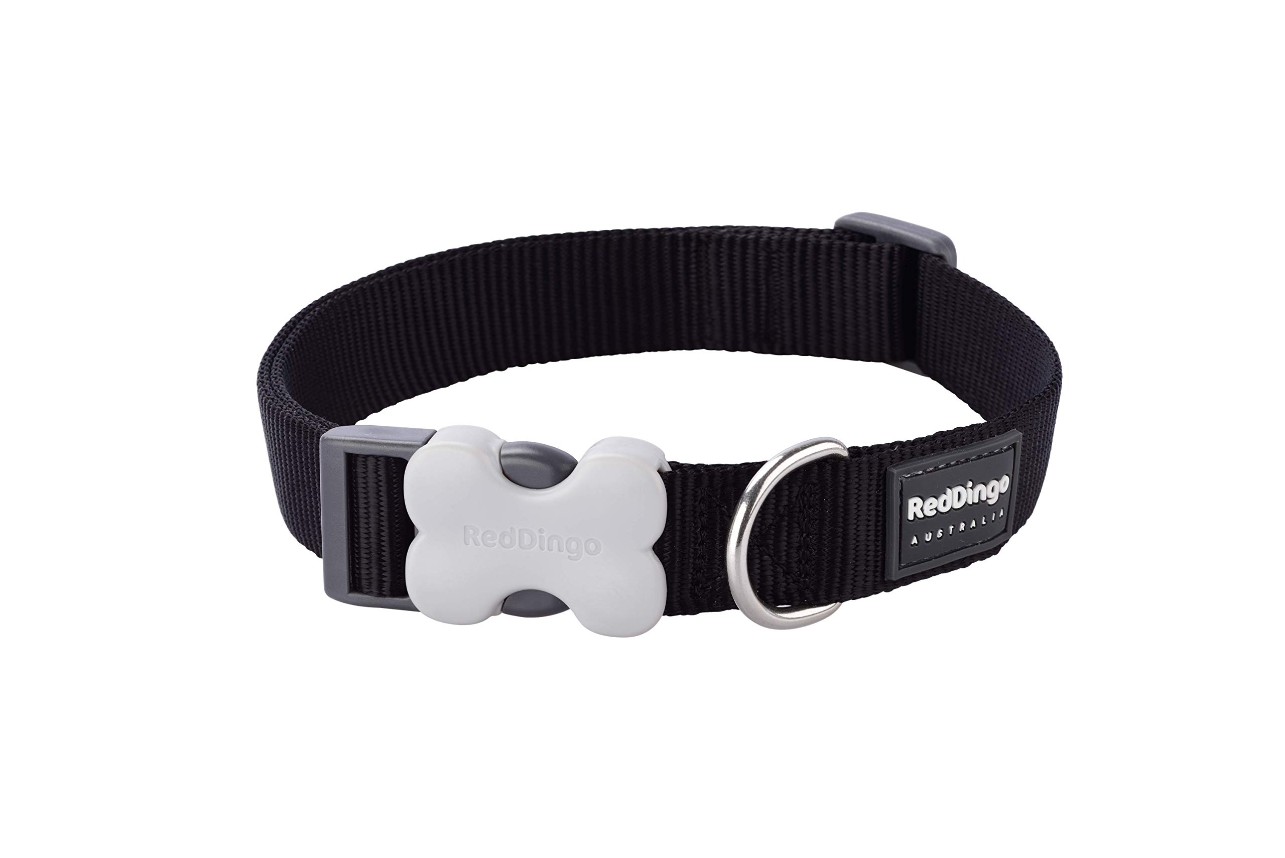 Red Dingo Classic Adjustable Dog Collar for Small Dogs - Durable Nylon Pet Collar with Metal Buckle, Black - Perfect for Daily Walks, Training & Outdoor Adventures
