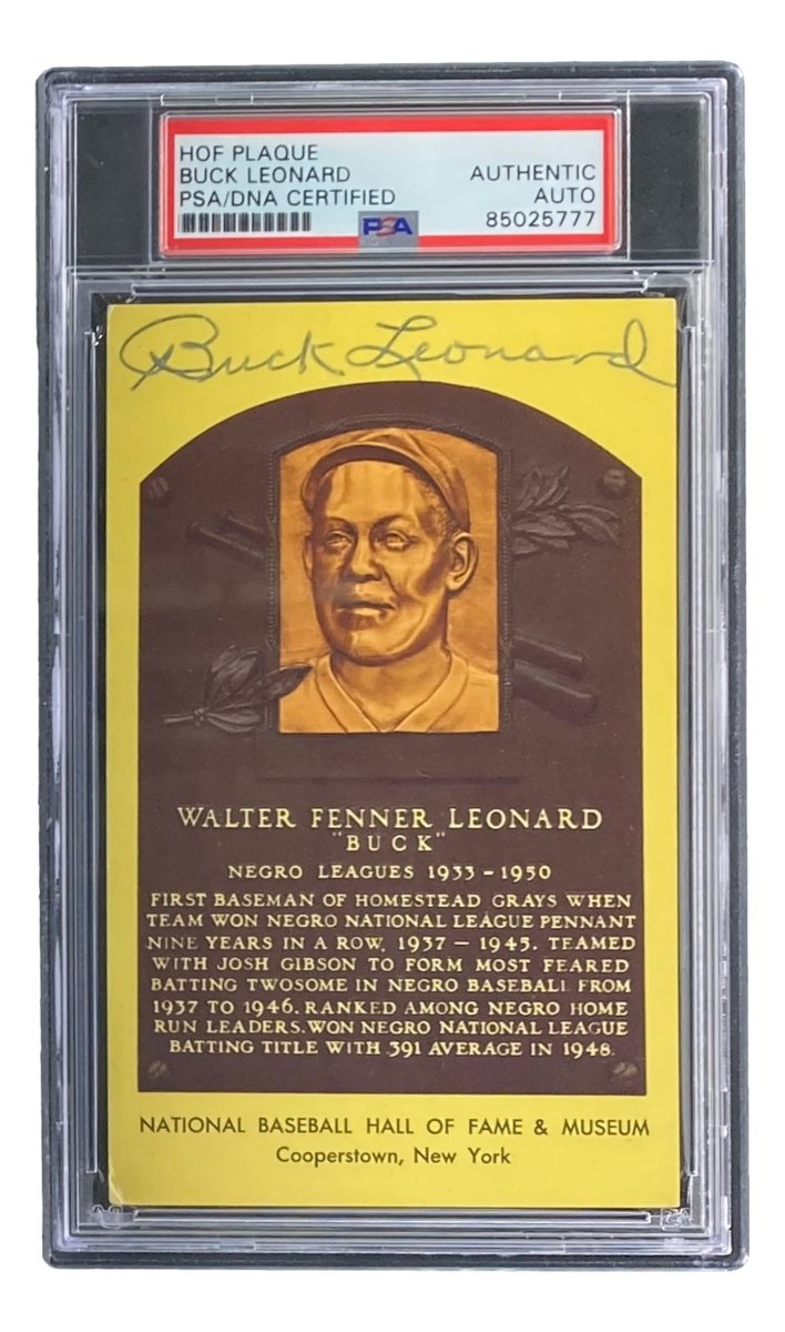 Buck Leonard Autographed 4x6 Homestead Grays Baseball Card with HOF Plaque - PSA/DNA Certified #85025777 - Perfect for Sports Memorabilia Collectors and Baseball Fans Display