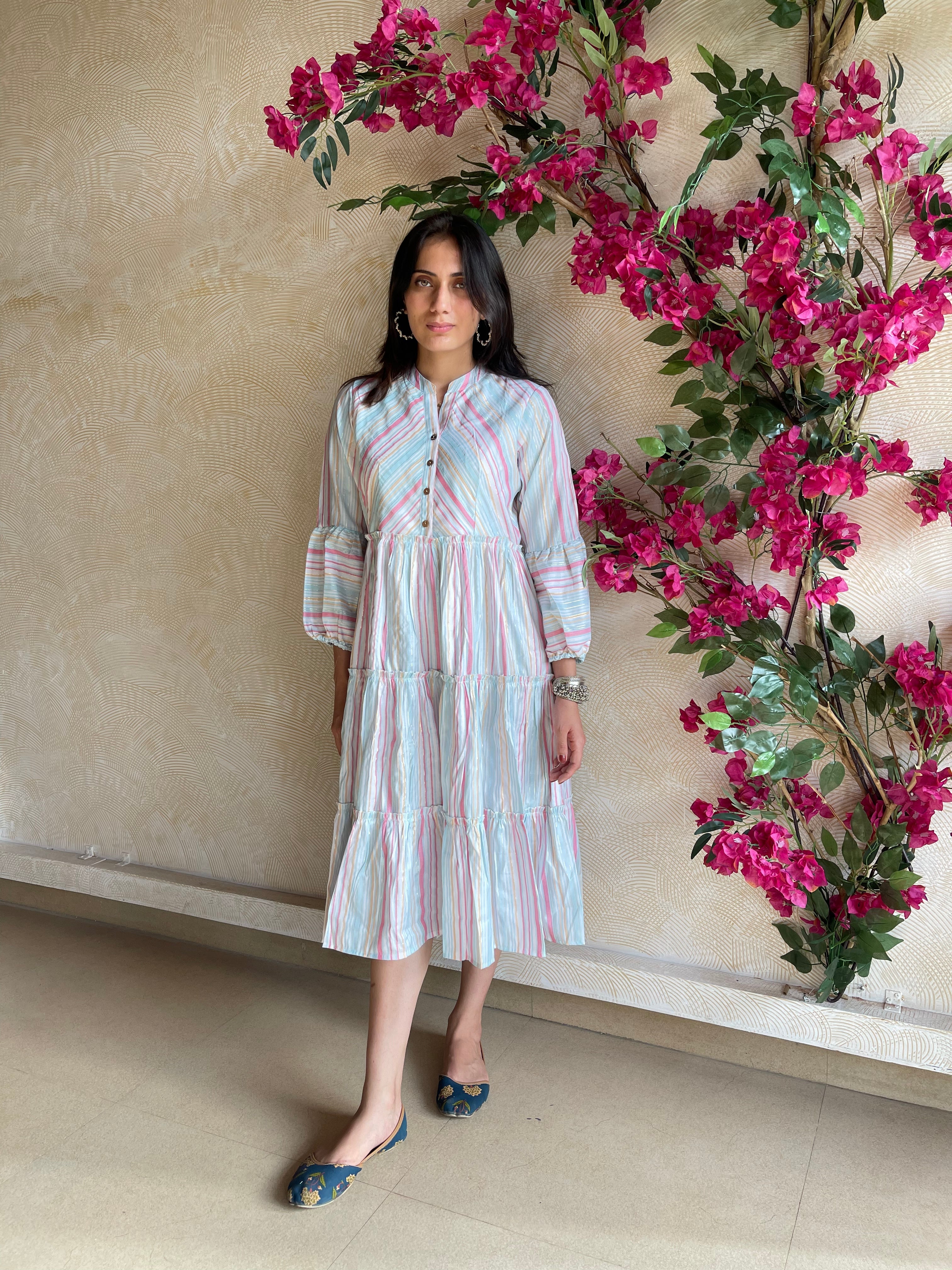 Pastel Pink Striped Cotton Maxi Dress for Women - Flowy Summer Beach Dress with Side Pockets | Perfect for Vacations, Weddings & Casual Outings