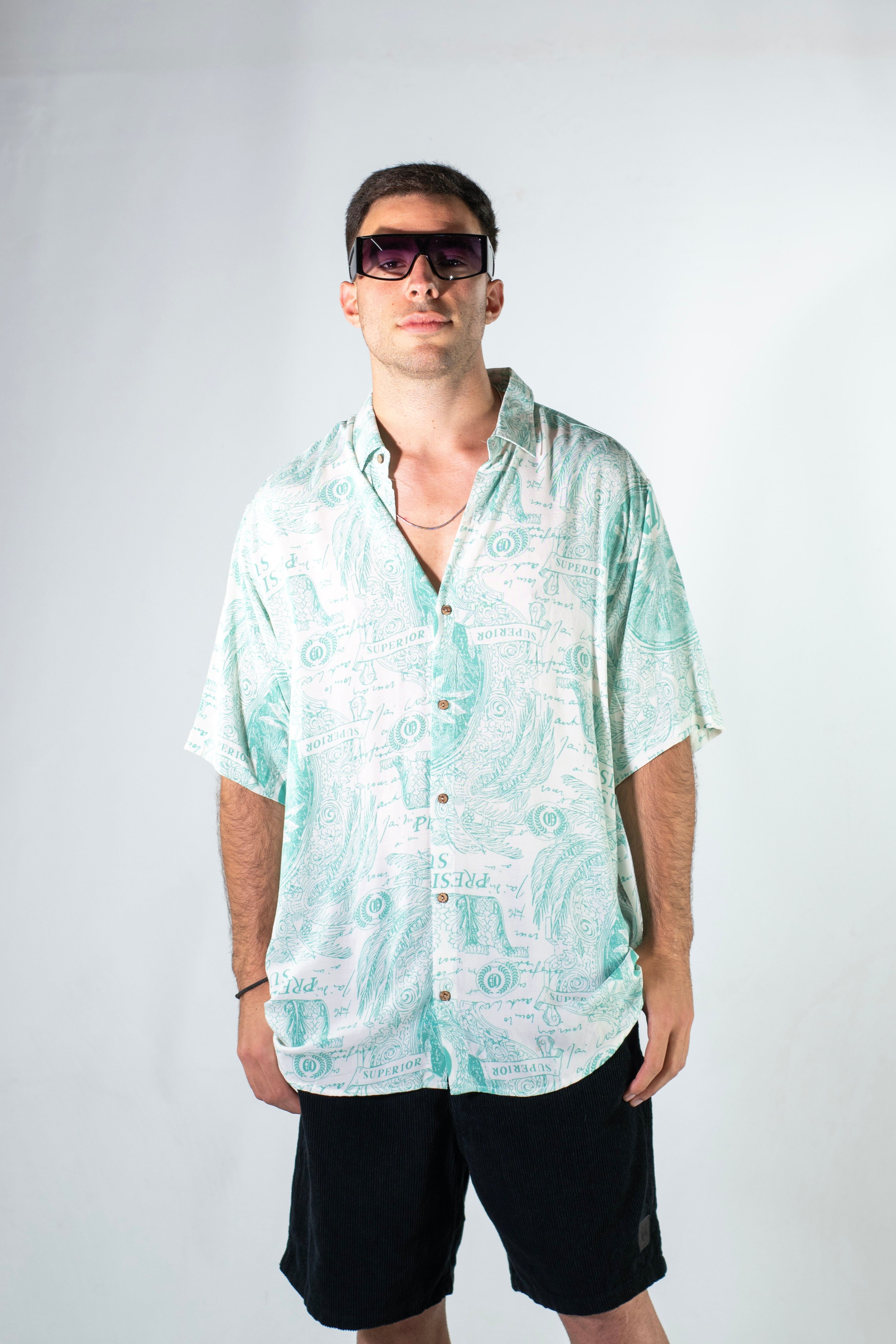 Ocn Men's Malibu Gothic Green Shirt - Stylish Casual Wear for Outdoor Activities & Street Fashion