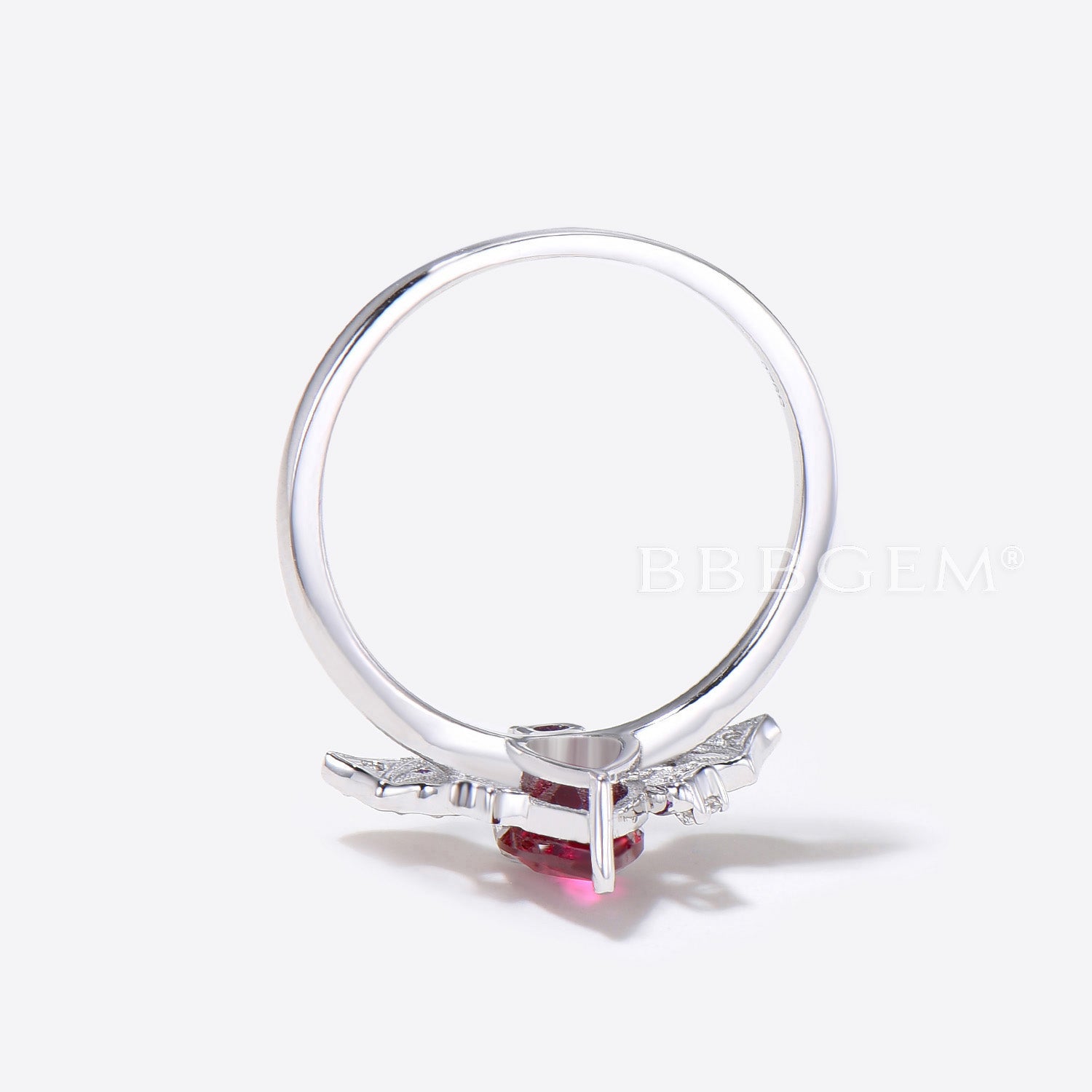 Bat Pear Shaped Red Ruby Engagement Ring - Moon & Star Diamond Wedding Band for Women | Perfect for Proposals, Anniversaries & Romantic Occasions