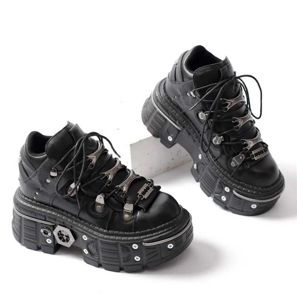 2025 Trendy Women's Ankle Boots - Chunky Heel Round Toe Lace-Up Sneakers with Metal Rivet Decor, Gothic Punk Rock Style for Daily Wear & Night Out