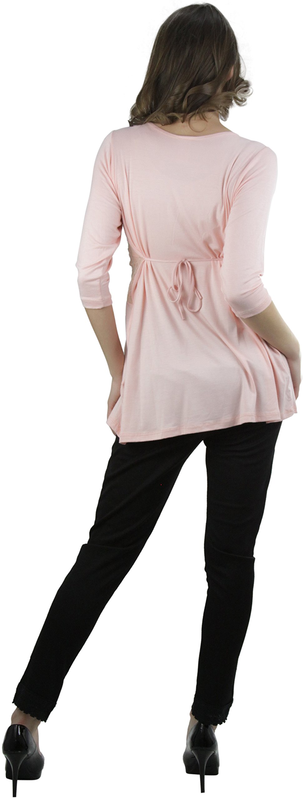 ToBeInStyle Women's Maternity Top - Lace Panel Scoop Neck 3/4 Sleeve Blouse for Pregnancy, Nursing & Everyday Wear - Comfortable Stretch Fabric for Work, Date Night & Special Occasions