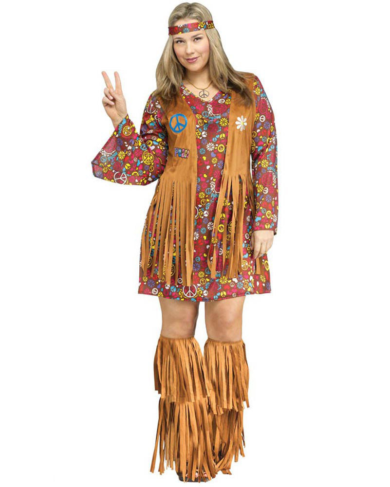 60s Peace and Love Hippie Women's Plus Size Costume - Vintage 1960s Hippie Outfit for Halloween, Theme Parties & Retro Fashion