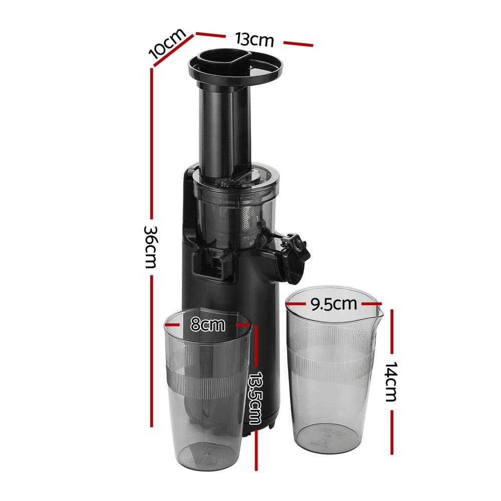 Devanti 130W Slow Juicer Cold Press Extractor - Black | Healthy Fruit & Vegetable Juice Maker for Home, Detox & Wellness Drinks