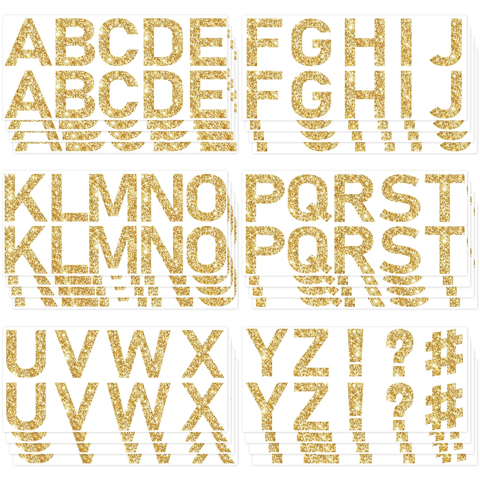 Whaline 232Pcs Gold Glitter Bulletin Board Letter Stickers - 2.5 Inch Self-Adhesive Alphabet Decals, Capital Letters & Symbols for Classroom Decor, Posters, DIY Projects, Party Signs & Wall Art (24 Sheets)
