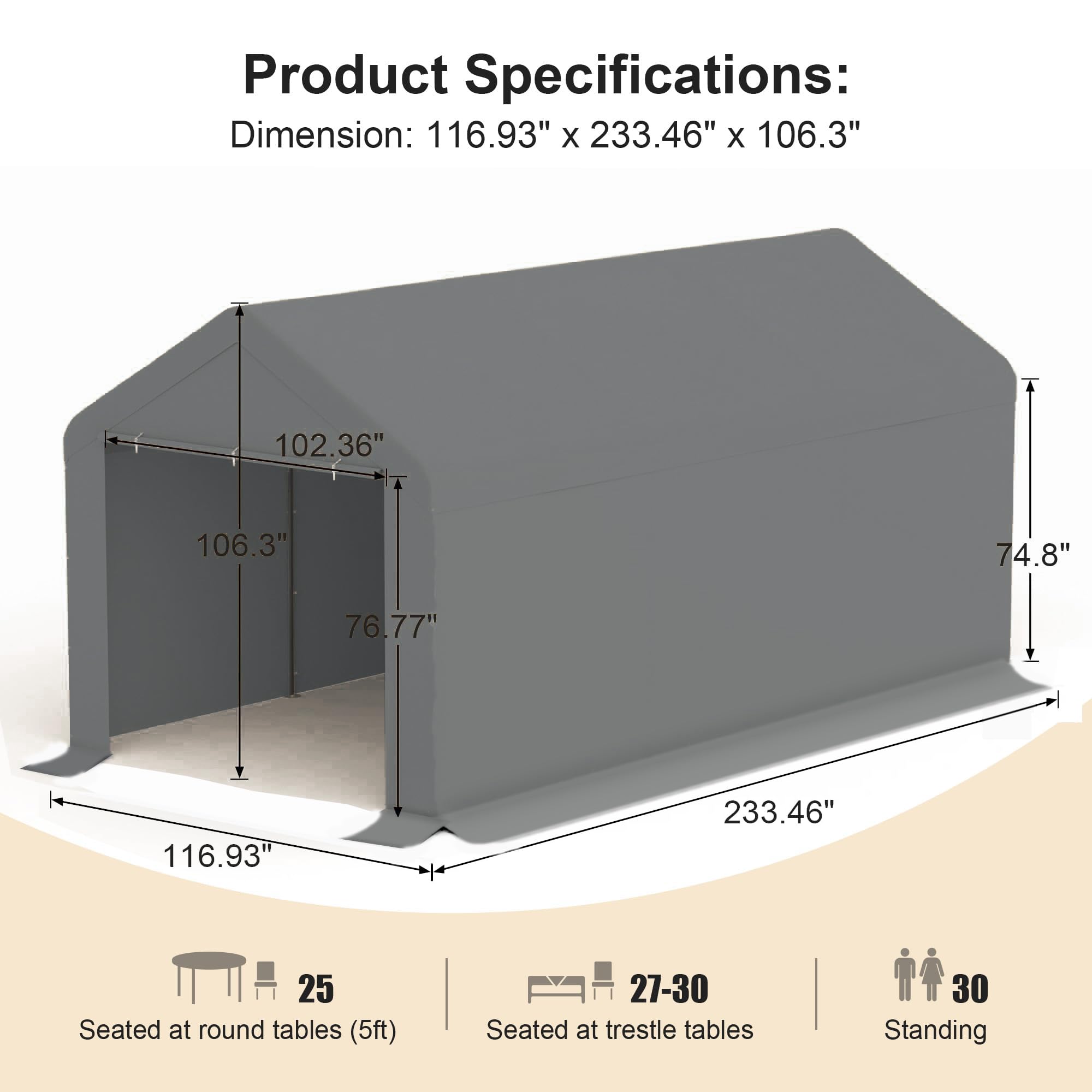GOJOOASIS 10'x20' Portable Carport Canopy Tent - Waterproof & UV Protected Car Shelter, Portable Garage for Vehicles, Outdoor Storage, Wedding, Garden & Backyard Use (Gray)