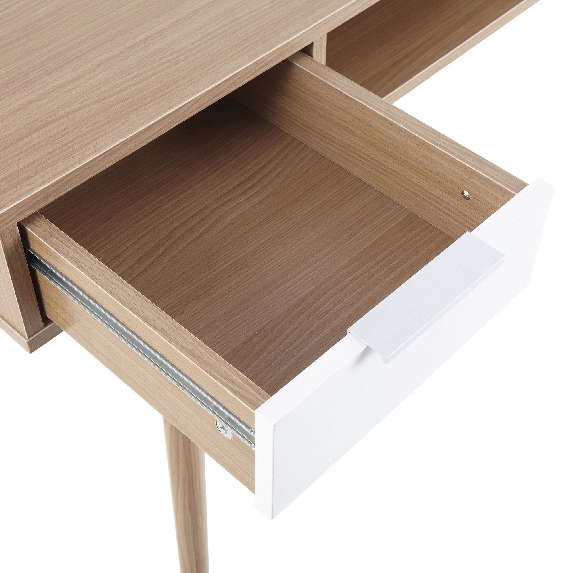 LumiSource Pebble Double Desk - Modern Home Office & Computer Desk with Drawers | Natural Wood & White Finish | Compact Bedroom & Gaming Desk for Small Spaces | Perfect for Remote Work, Study & Gaming Setup