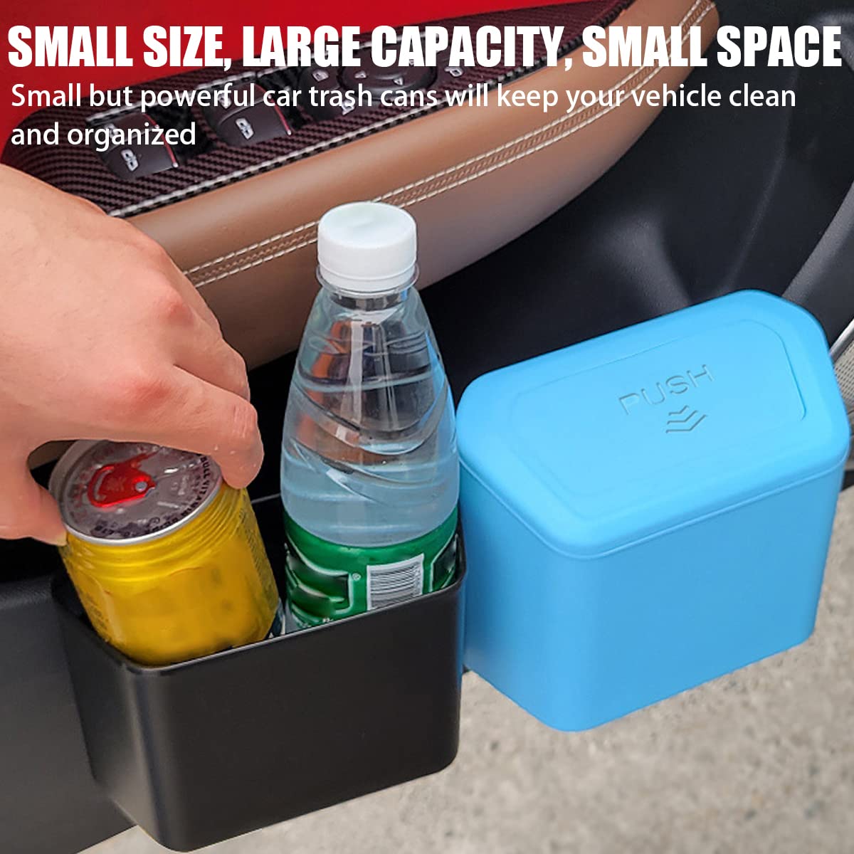 AUCELI Leakproof Hanging Car Trash Can with Lid - Waterproof Mini Garbage Bin Organizer for Vehicles, Office & Home - Perfect for Road Trips, Commuting and Workspace Organization