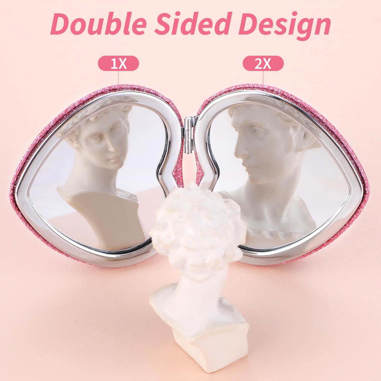 Heart-Shaped Compact Folding Vanity Mirror with Magnifier - Double-Sided Glitter Makeup Mirror for Women, Portable Travel Cosmetic Mirror for Purse - Perfect for Home, Office & Travel Beauty Touch-Ups