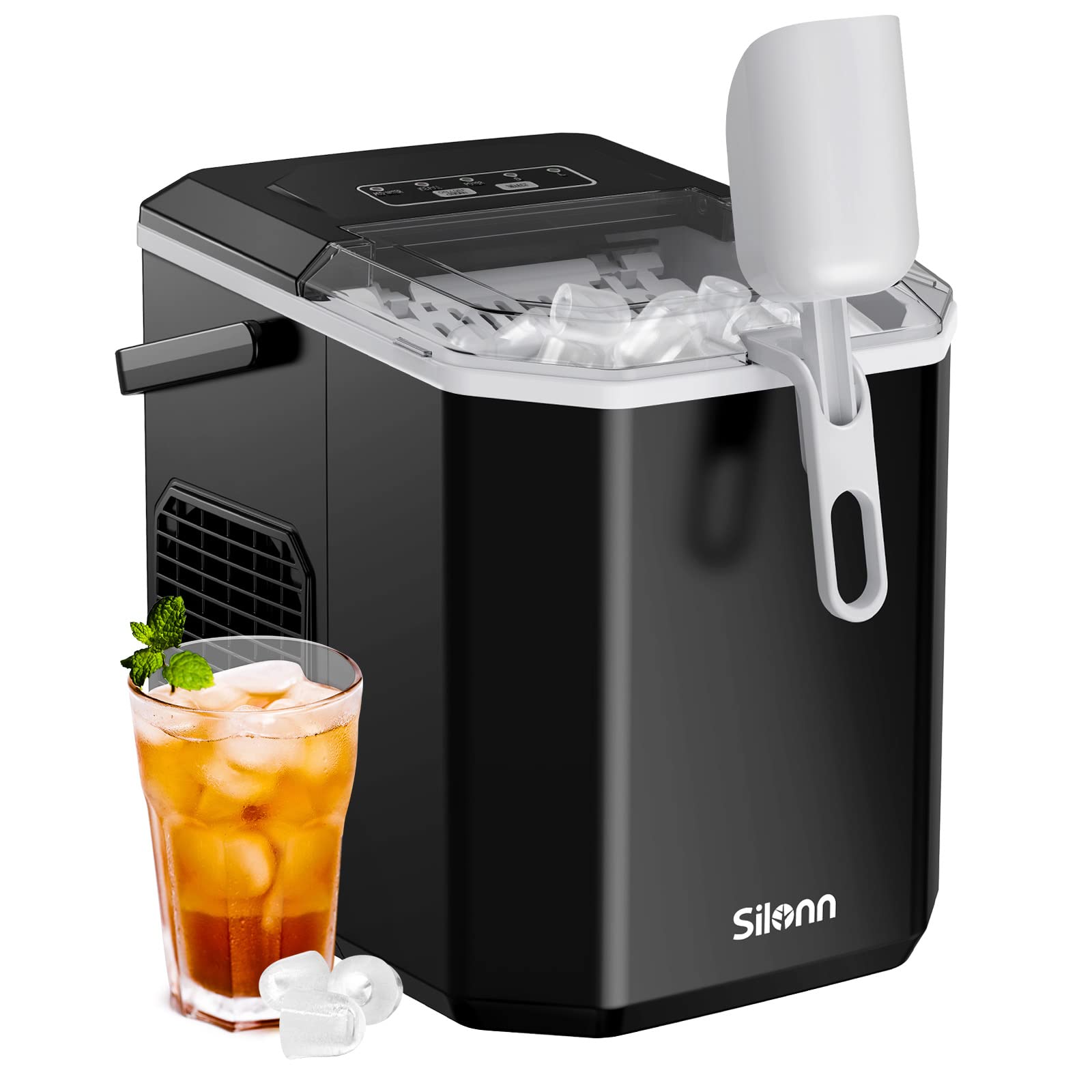 Portable Countertop Ice Maker Machine - Silonn Self-Cleaning Ice Maker with Basket & Scoop, Makes 9 Cubes in 6 Minutes, 26 lbs Daily - Perfect for Home Kitchen, Office, Camping, RV Travel & Outdoor Parties