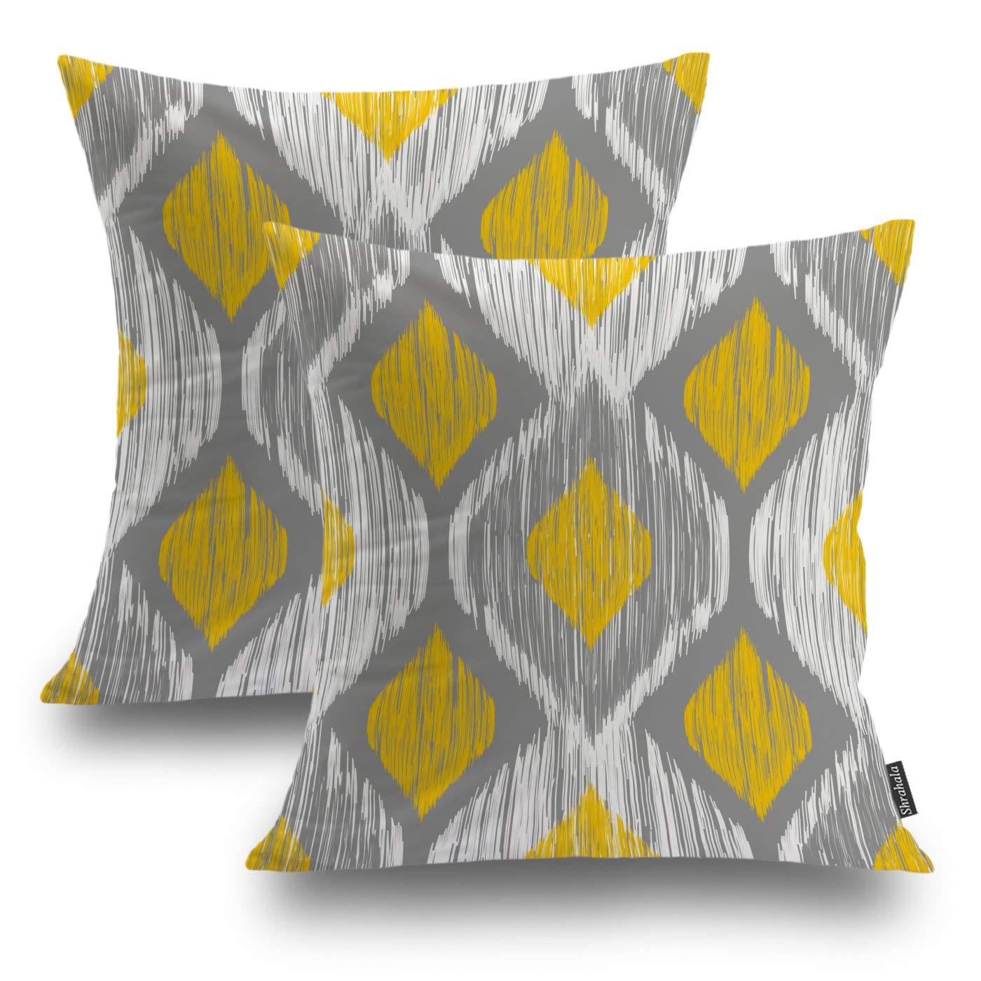 Shrahala Yellow Grey Chevron Zig Zag Decorative Pillow Covers - 18x18 Inch Square Cushion Case Set of 2 for Sofa, Bedroom, Car & Home Decor - Festive Throw Pillow Covers for Living Room, Dorm, Office