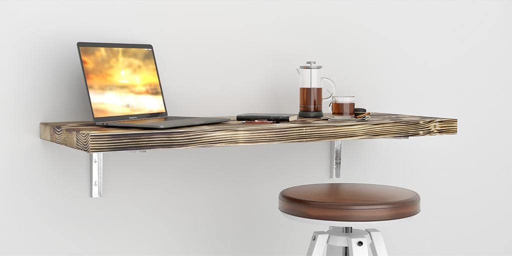 Wall Mounted Floating Desk - Foldable Space Saving Table for Small Spaces, Kitchen Counter, Laundry Shelf & Home Office (40x16 Inch, Rustic Burn) - Perfect for Apartments, Dorms & Tiny Homes