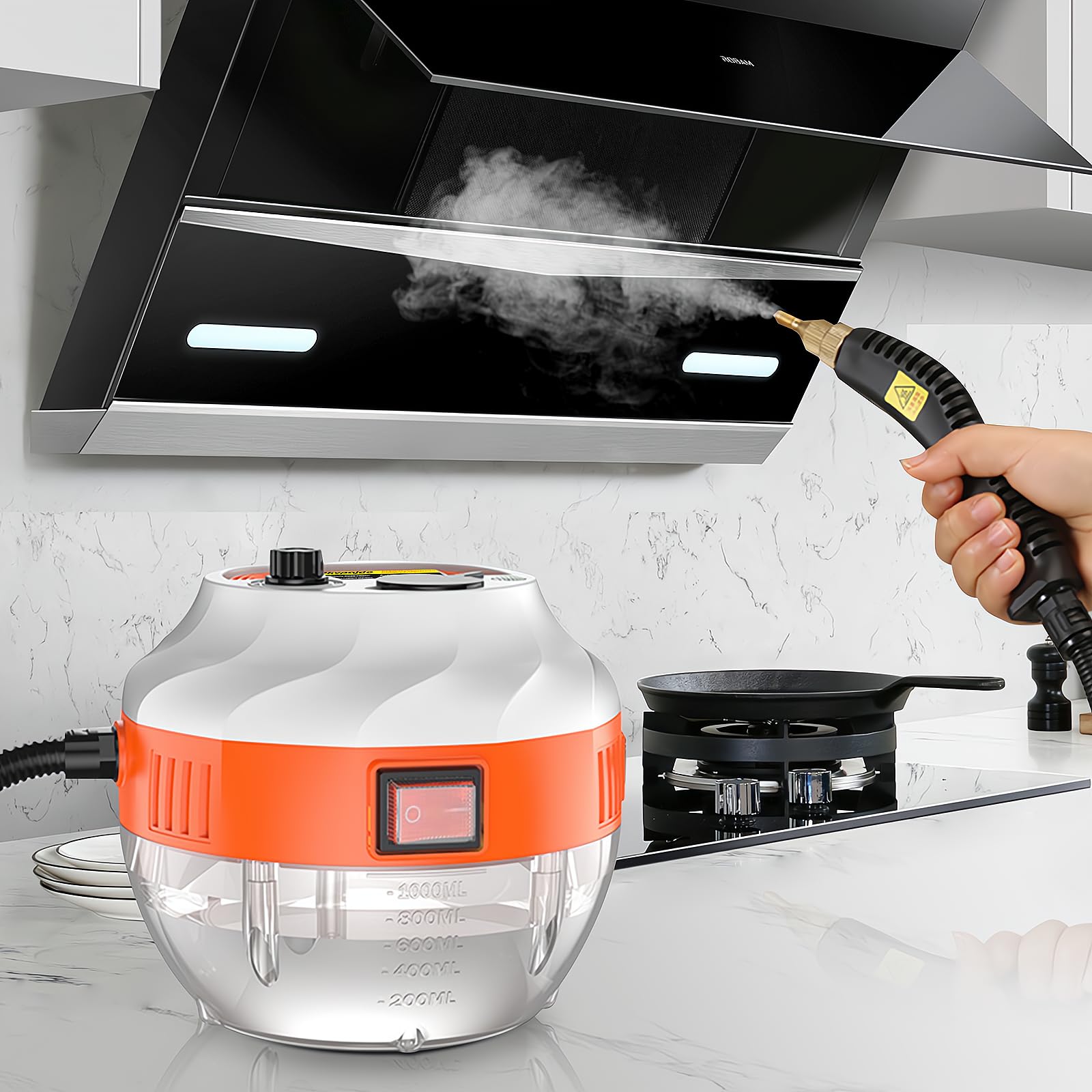 2500W High-Pressure Steam Cleaner with 3 Brush Heads - Portable Handheld Steam Mop for Kitchen, Bathroom, Carpet, Car & Tile Cleaning - Perfect for Deep Cleaning Floors, Upholstery & Hard Surfaces