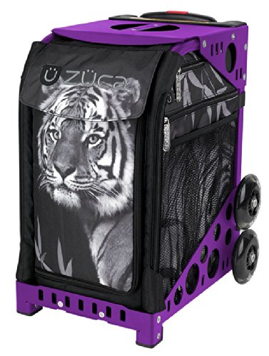 ZUCA Rolling Backpack with Tiger Print Insert & Purple Frame - Flashing LED Wheels for School, Travel, and Skateboarding