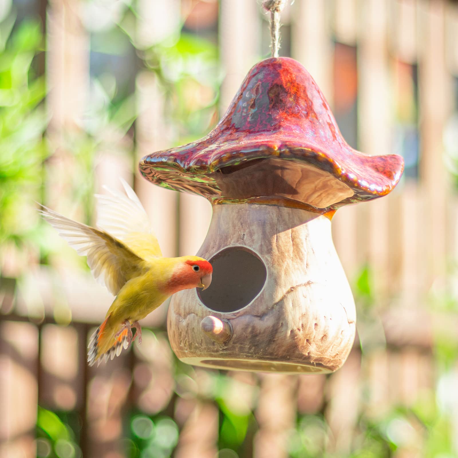 Yinns Outdoor Bird House - Hanging Decorative Mushroom Birdhouse for Garden, Yard & Patio - Attracts Wild Birds with Weather-Resistant Design