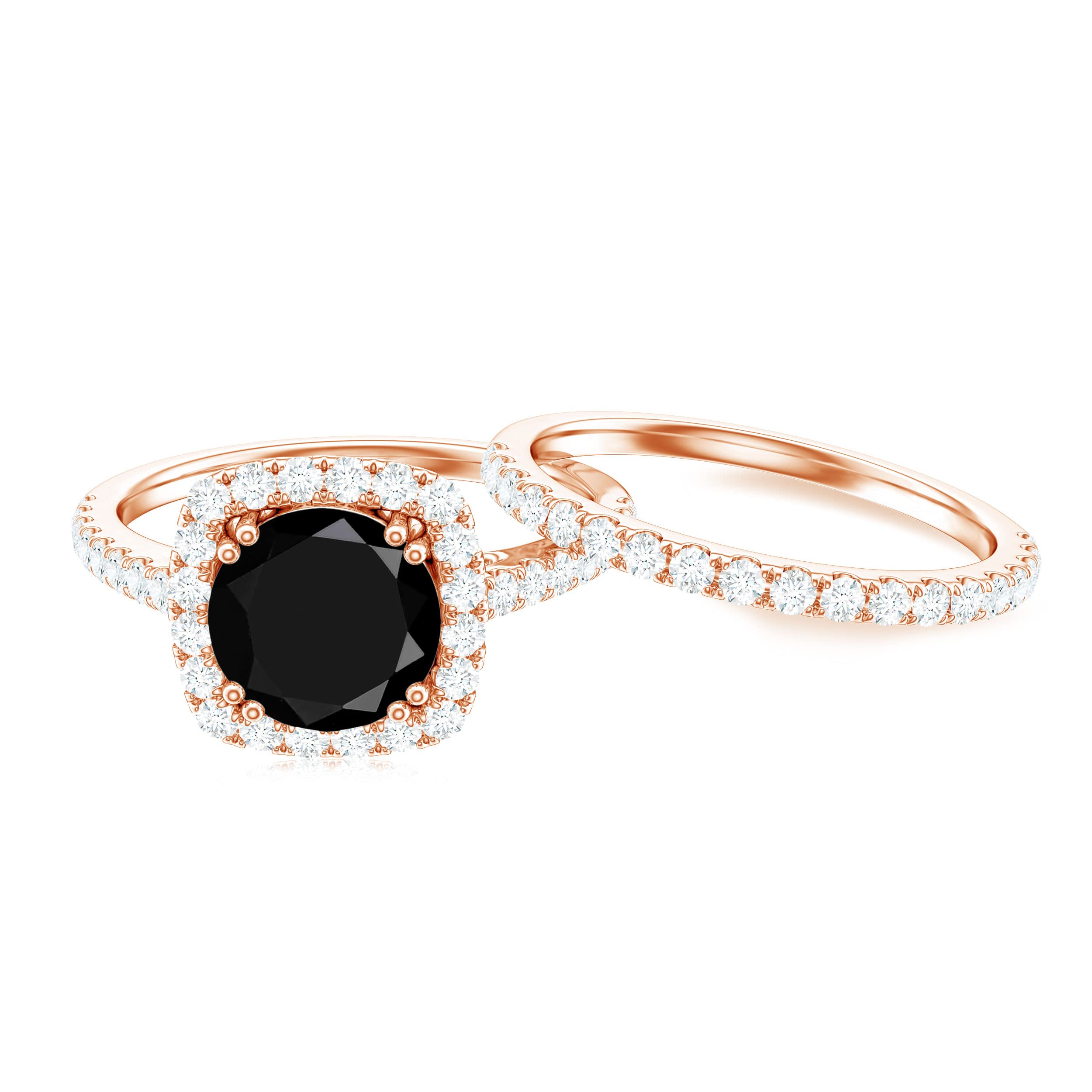 2.75 CT Black Spinel & Moissanite Wedding Ring Set - 14K Solid Gold Engagement & Bridal Jewelry for Women, Classic Black Spinel Ring with Moissanite Band, Perfect for Proposals, Anniversaries & Special Occasions