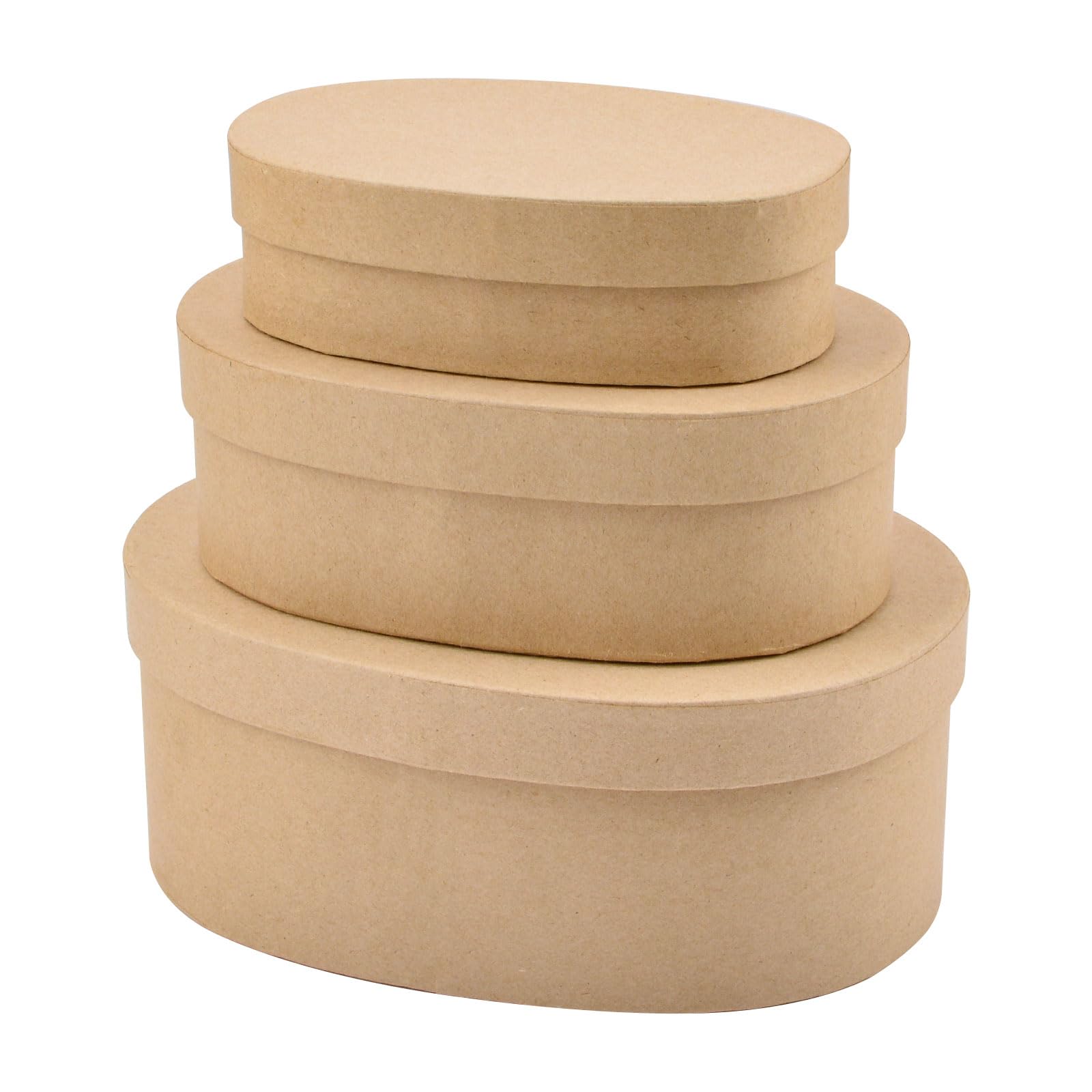 WANDIC Set of 3 Oval Paper Mache Hat Boxes with Lids - Kraft Paper Storage Containers for Jewelry, Crafts & Gifts - Perfect for DIY Painting, Home Decor & Party Favors