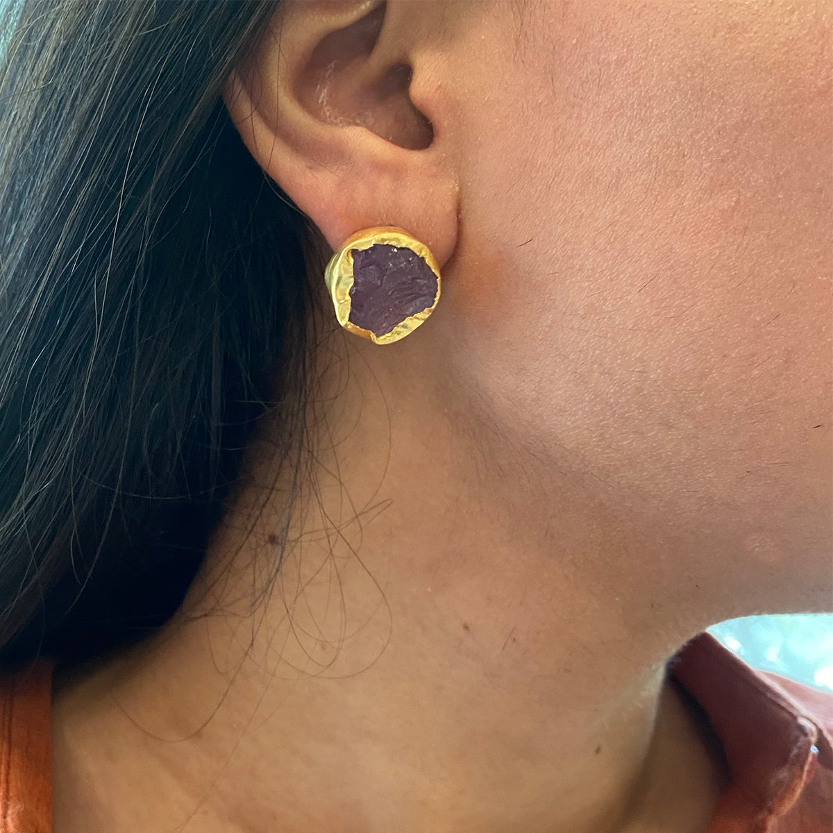 Elegant 14K Gold Stud Earrings with Genuine Amethyst Gemstone | Perfect for Women's Everyday Wear, Gift Giving & Special Occasions