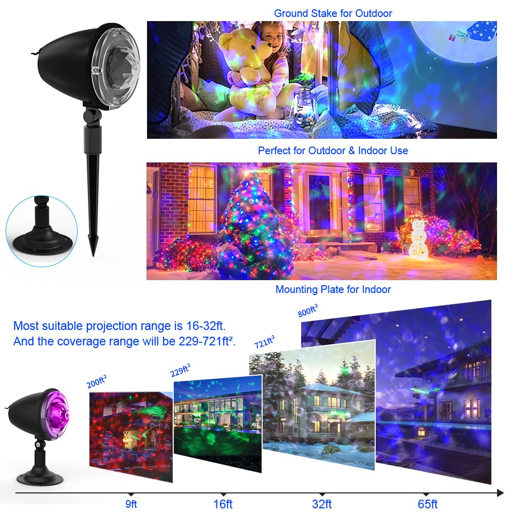 Outdoor Christmas Lights Projector with Remote - Waterproof LED Holiday Spotlight for Garden, Wall, Tree Decoration | Water Wave Aurora Effect for Weddings & Landscape Lighting