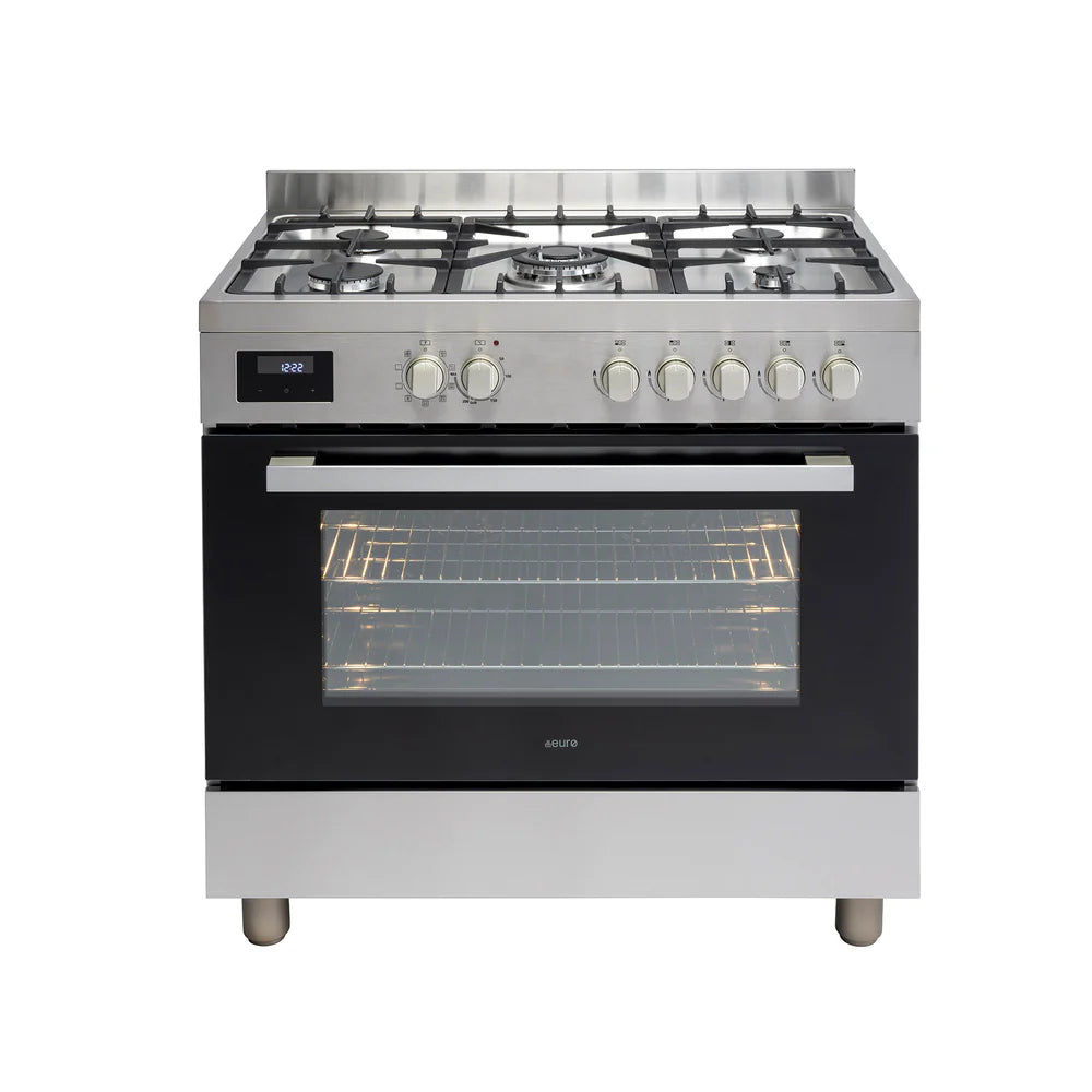 Brand New Euro Appliances EO90FSDPSX 90cm Dual Fuel Freestanding Stove - 3 Years Warranty | Professional Gas & Electric Range for Home Kitchen Cooking, Baking & Entertaining