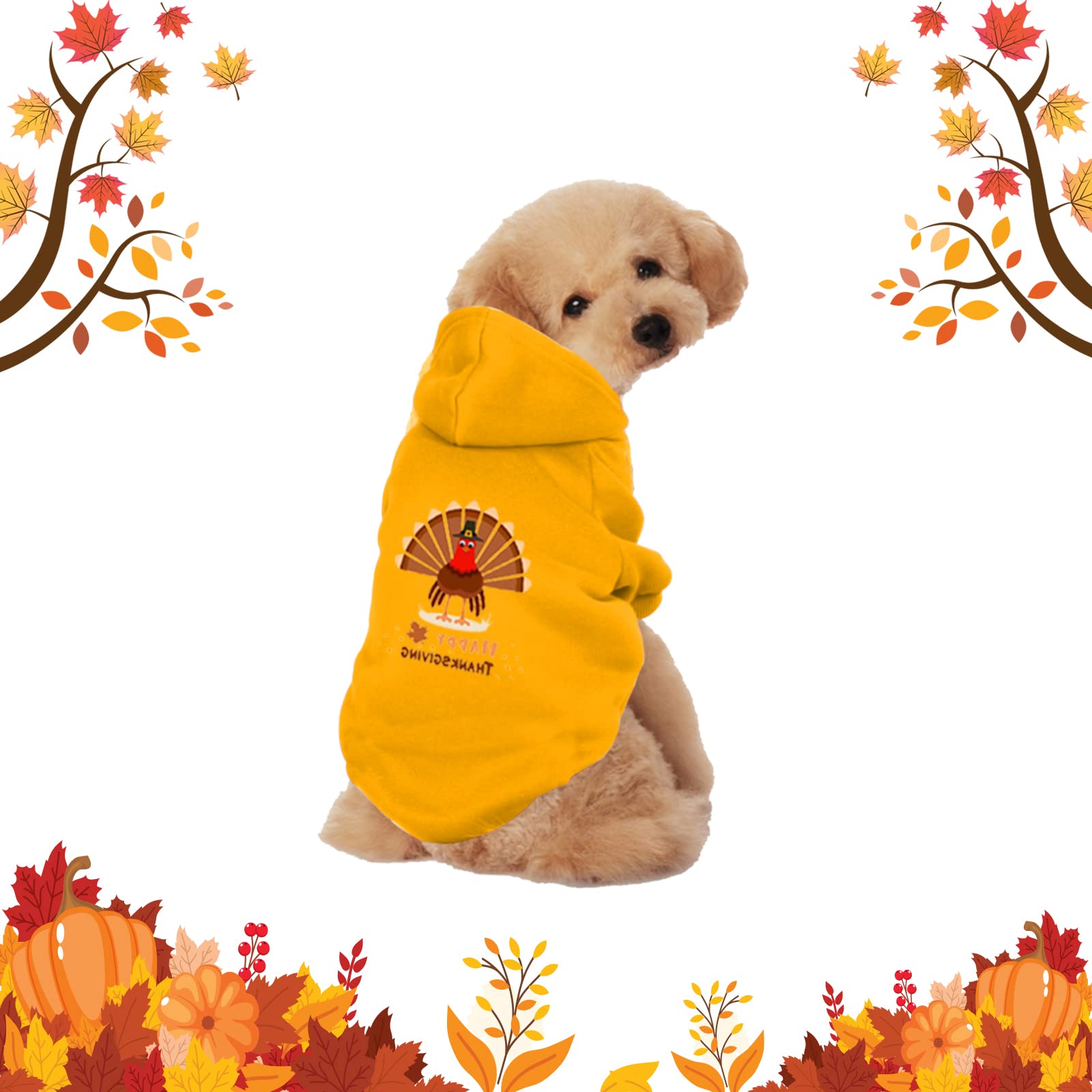GABraden Thanksgiving Dog Sweatshirt - Turkey Pattern Puppy Hoodie Winter Clothes for Small & Medium Dogs & Cats - Cozy Holiday Outfit for Family Gatherings & Photo Shoots (Size Small)