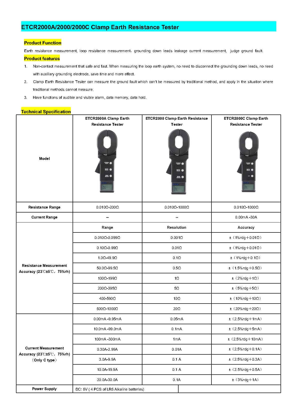 ETCR2000A Digital Clamp Ground Resistance Tester - 0.01-200Ω High Accuracy ±(1%+0.01Ω) for Electrical Safety Testing | Ideal for Industrial Maintenance, Power Systems & DIY Home Electrical Projects