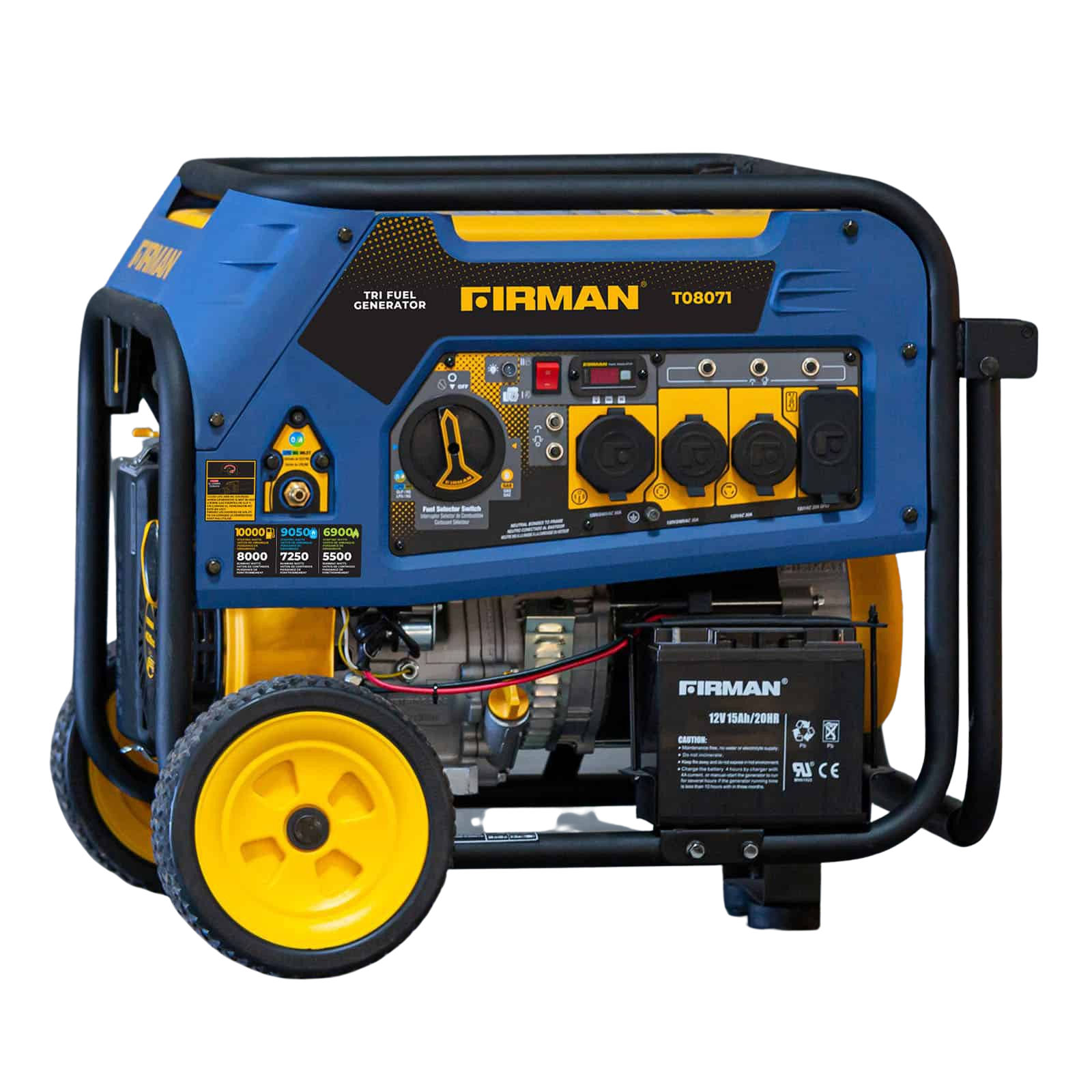 Firman T08071 8000W/10000W Tri-Fuel Portable Generator with Electric Start - Runs on Gasoline, Propane & Natural Gas - Ideal for Home Backup Power, Camping & Emergency Use