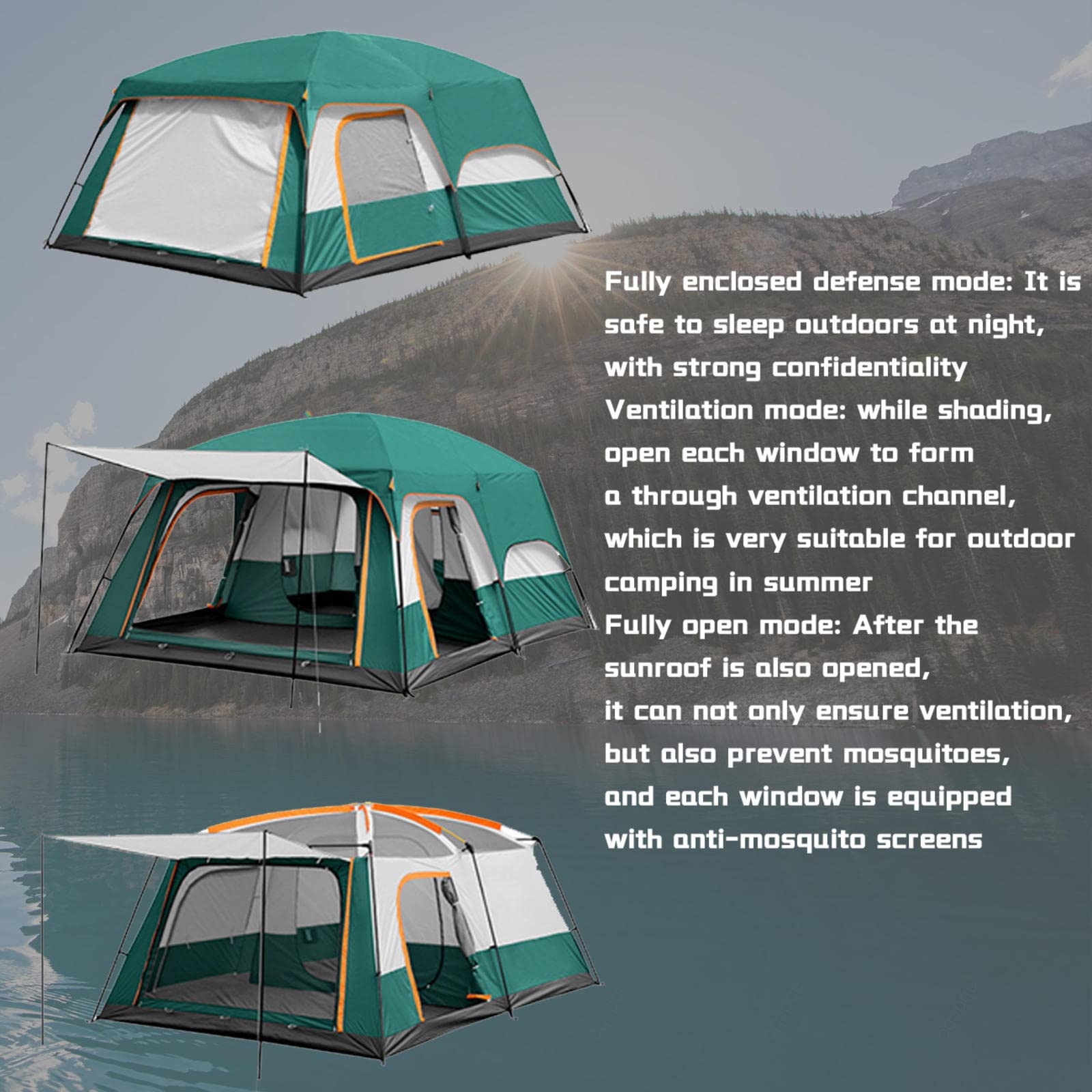 5-8 Person 2 Room Family Camping Tent with Living Area - Lightweight & Durable Outdoor Tent for Adults - Ventilated Cabin Tent for Hiking, Mountaineering & Backpacking - Perfect for Group Camping Trips, Outdoor Adventures & Family Gatherings - Ideal for National Parks, Beach Camping & Backyard Sleepovers