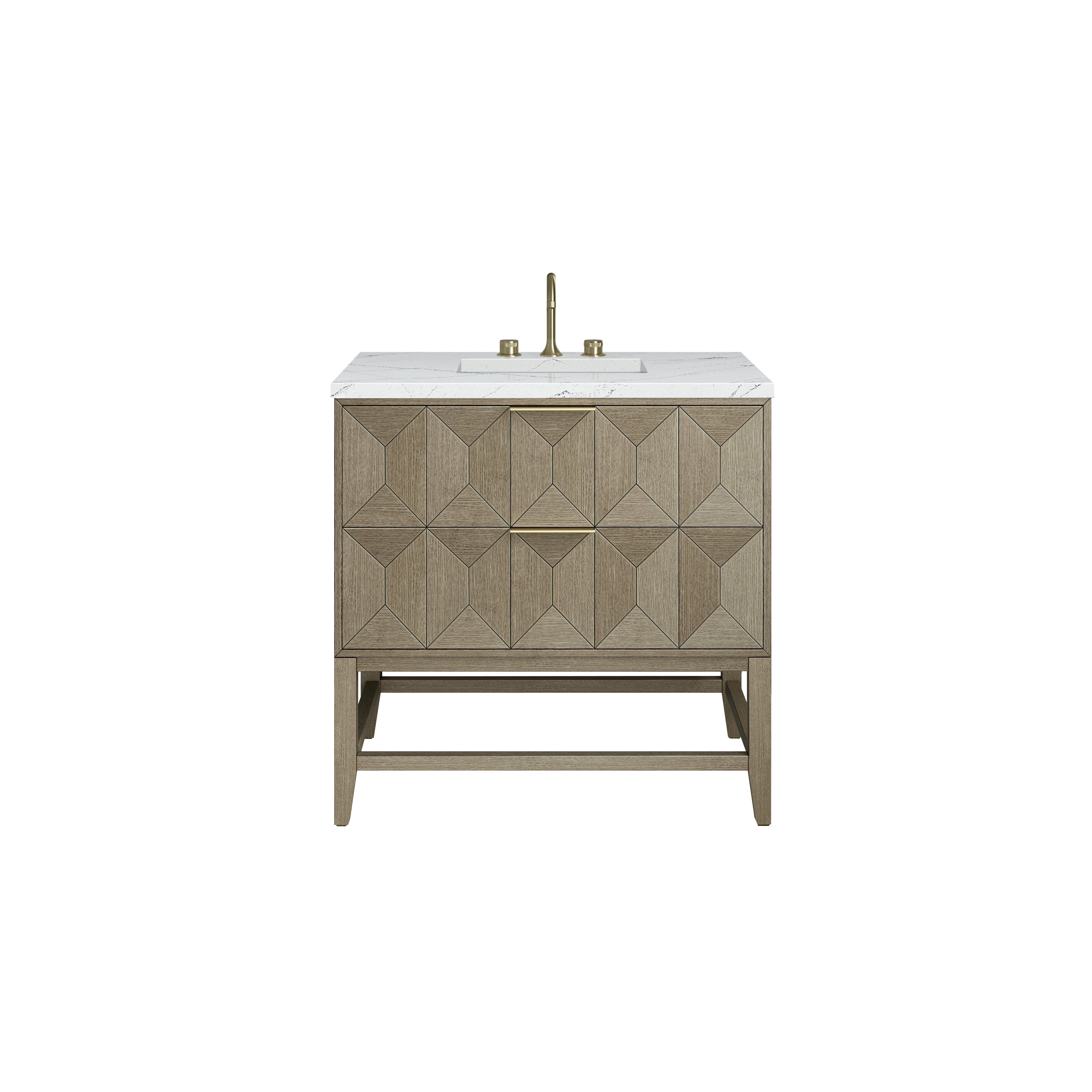 Emmeline 36 Inch Single Bathroom Vanity with Pebble Oak Finish & 3CM Ethereal Noctis Countertop - Perfect for Modern Master Bathrooms & Powder Rooms