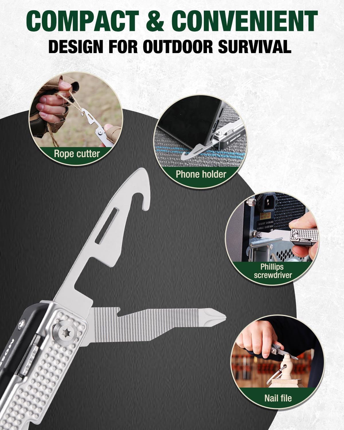 Mossy Oak 12-in-1 EDC Keychain Multitool with Knife, Scissors, Screwdrivers & Bottle Openers - Compact Survival Gear for Outdoor Camping, Hiking, Emergency Repair | Perfect Gift for Men & Adventurers