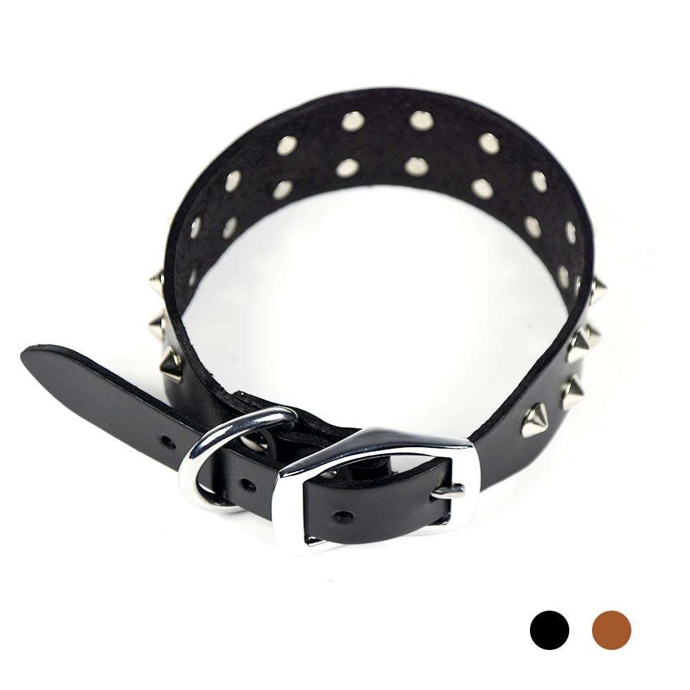 Genuine Leather Studded Rivet Dog Collar - Heavy Duty Pet Collar for Large & Medium Dogs - Perfect for Training, Walking & Fashion Accessory