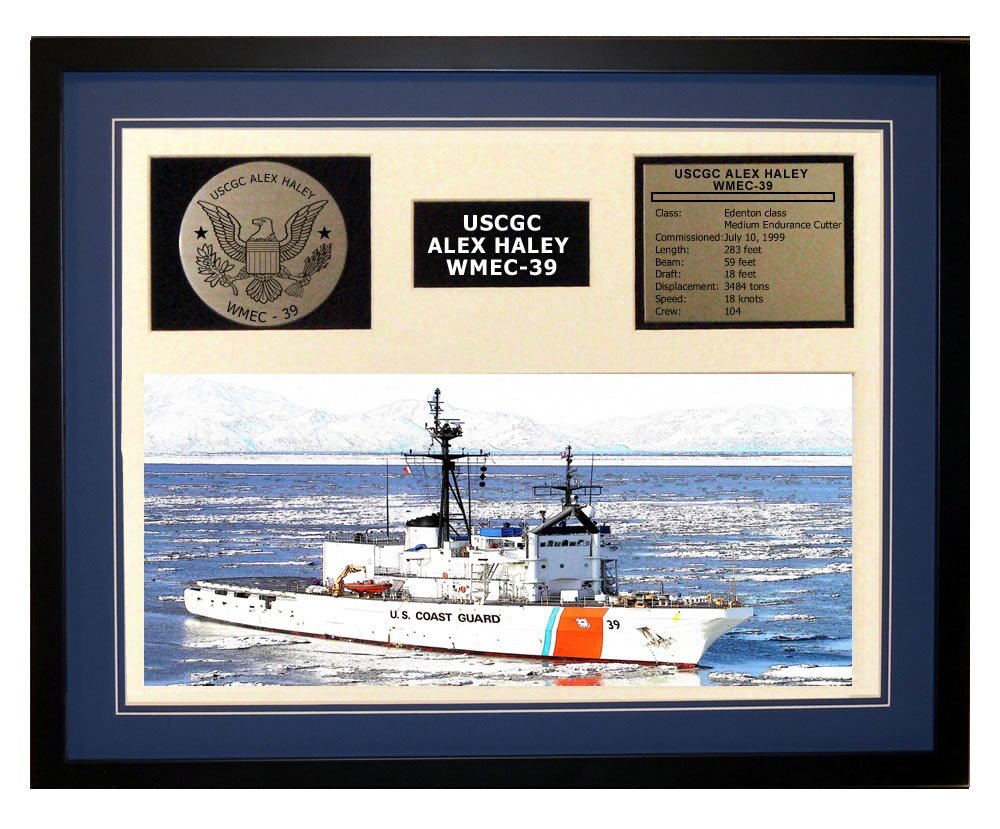 USCGC Alex Haley WMEC-39 Framed Coast Guard Ship Display - Navy Blue Wooden Plaque - Perfect for Military Home Decor, Office Display & Veterans Gifts