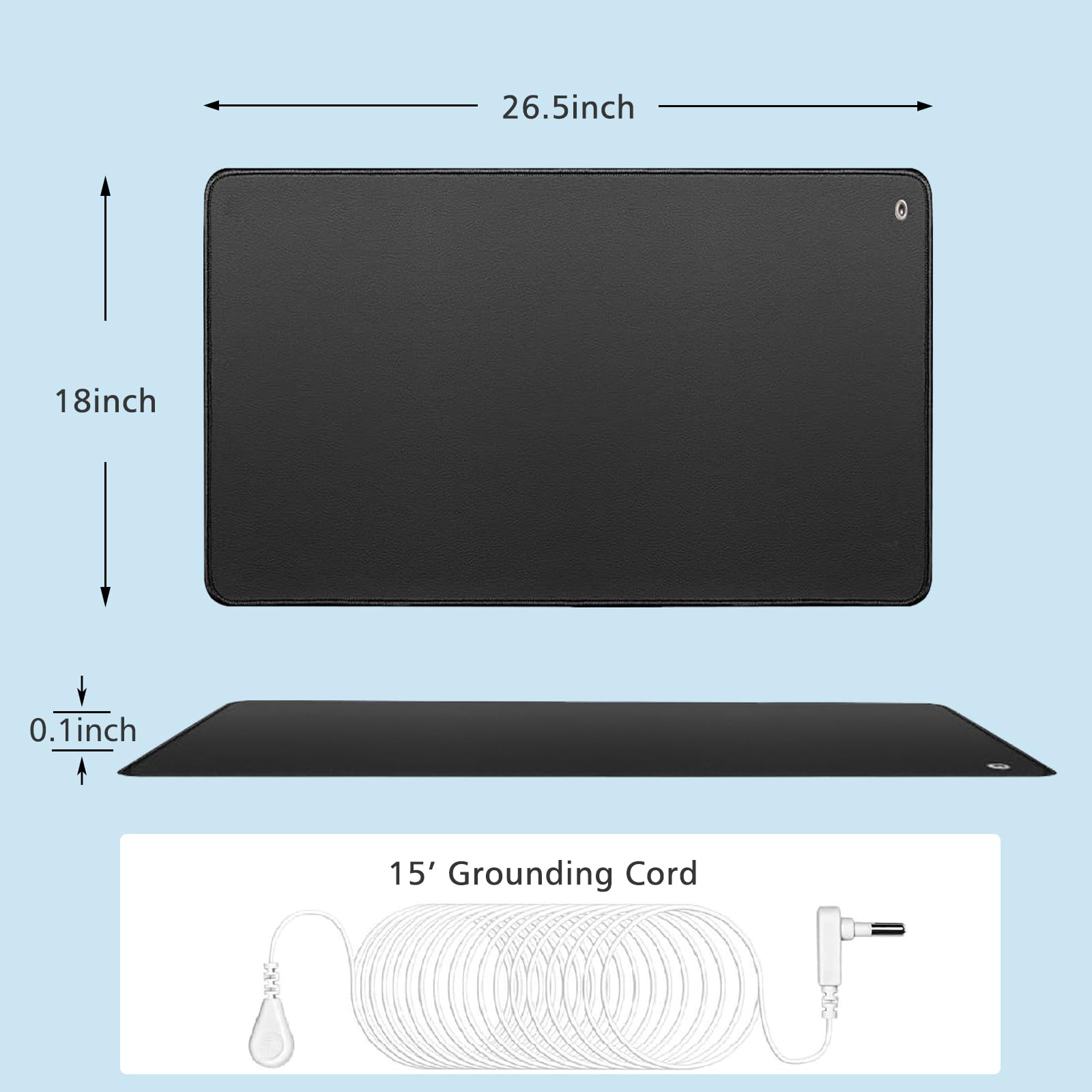 26.5 x 18 Inch Large Grounding Mat for Pain Relief, Anxiety Reduction & Better Sleep - Anti-Inflammation Earthing Yoga Mat with Wrist Strap & 15ft Cord for Indoor Grounding - Perfect for Meditation, Yoga & Home Office Wellness