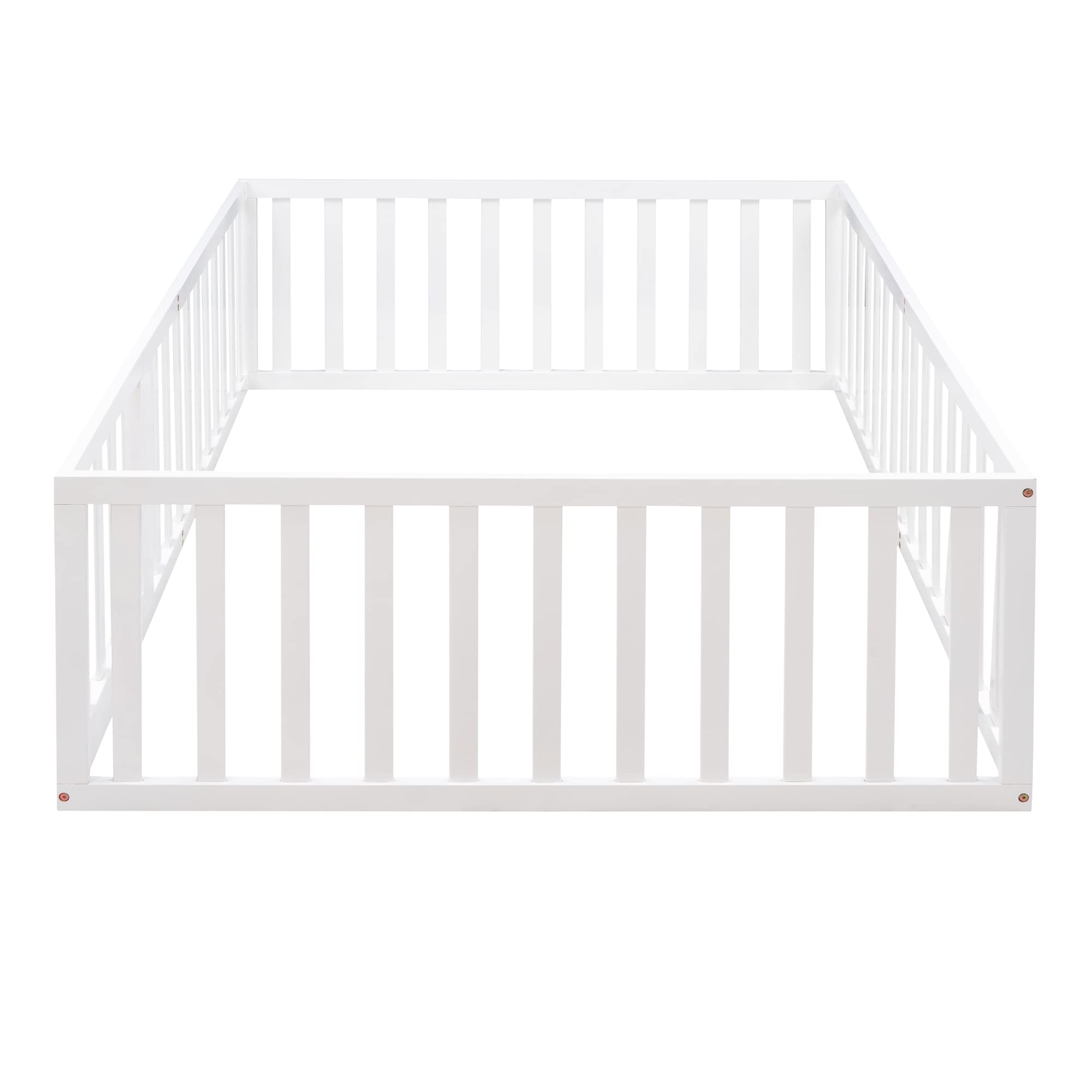 P PURLOVE Full Size Wood Floor Bed with Safety Fence & Closable Door - Easy Assembly Kids Bed Frame for Boys & Girls - Perfect for Montessori Bedrooms, Daycare Centers & Safe Toddler Sleeping Spaces