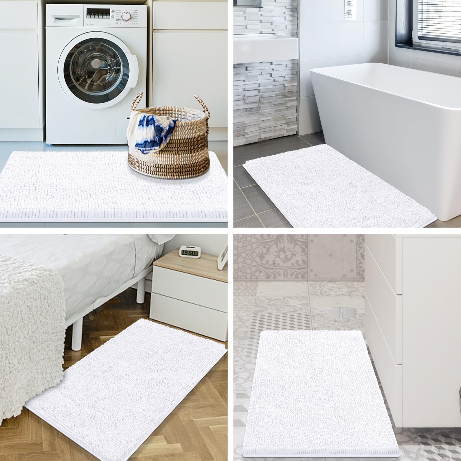 Premium Non-Slip Chenille Bathroom Rugs Set - 2 Piece Absorbent Shaggy Bath Mats for Bathroom, Shower & Tub - Machine Washable, Soft & Plush (30